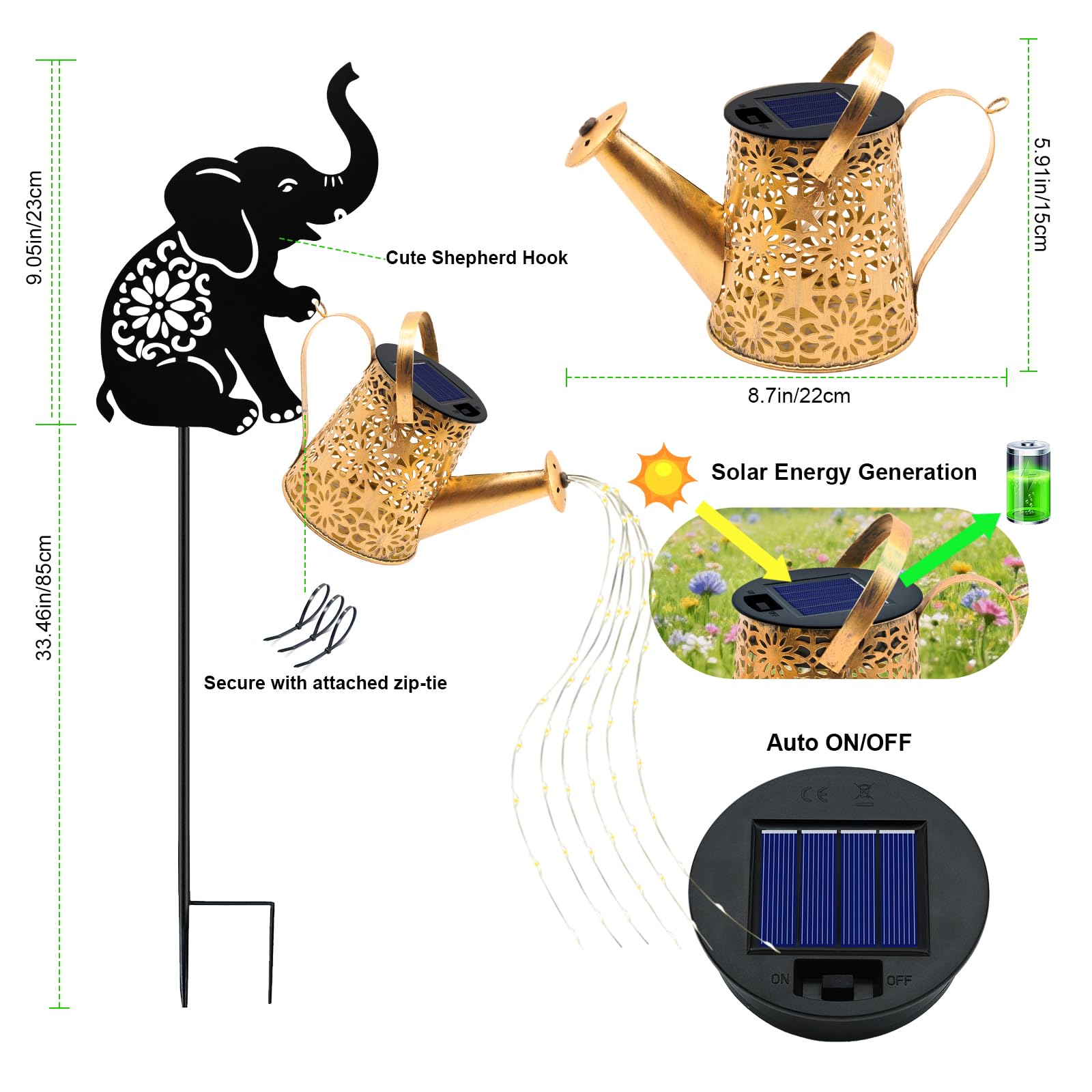 Solar Watering Can Lights, Cat Hanging Lantern Solar Lights Outdoor, Cat Lover Gifts for Mom Women Birthday Mother's Day Christmas, Waterproof Garden Decor Outside Patio Yard Pathway Backyard