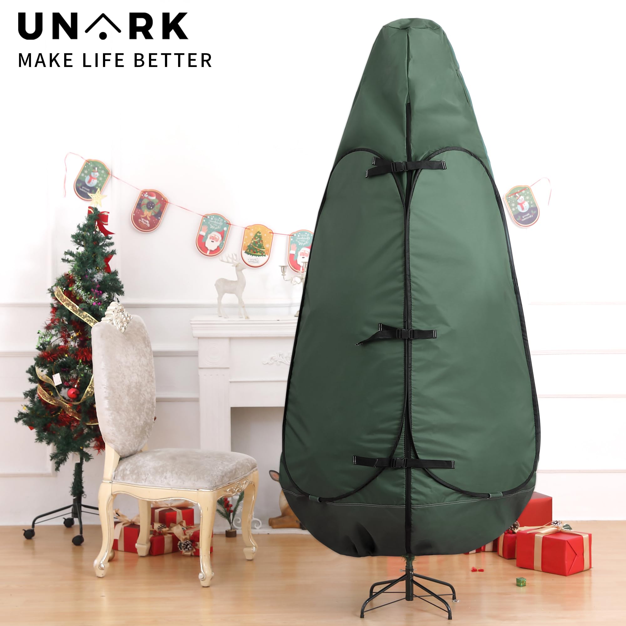 Upright Christmas Tree Storage Bag 7.5 Ft, Artificial Christmas Tree Storage Bag 6.5ft, Christmas Tree Cover for Upright Storage Fit 6 Ft / 6.5 Ft / 7 Ft / 7.5 Gray