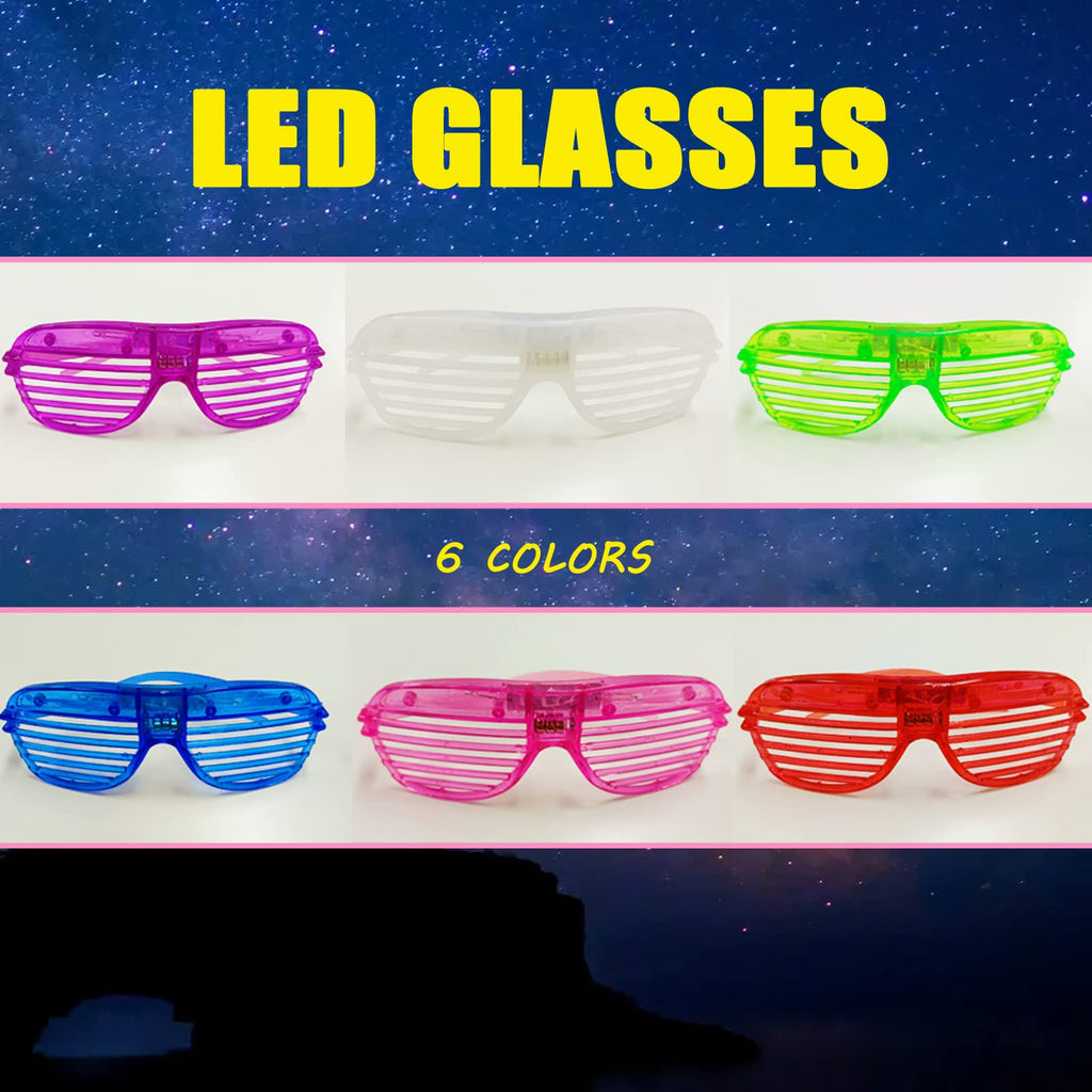 30 Pcs Glow In The Dark Glasses, 6 Colors LED Glasses Bulk for Adults, Glow Neon Party Supplies for Carnival Halloween Christmas Birthday Wedding