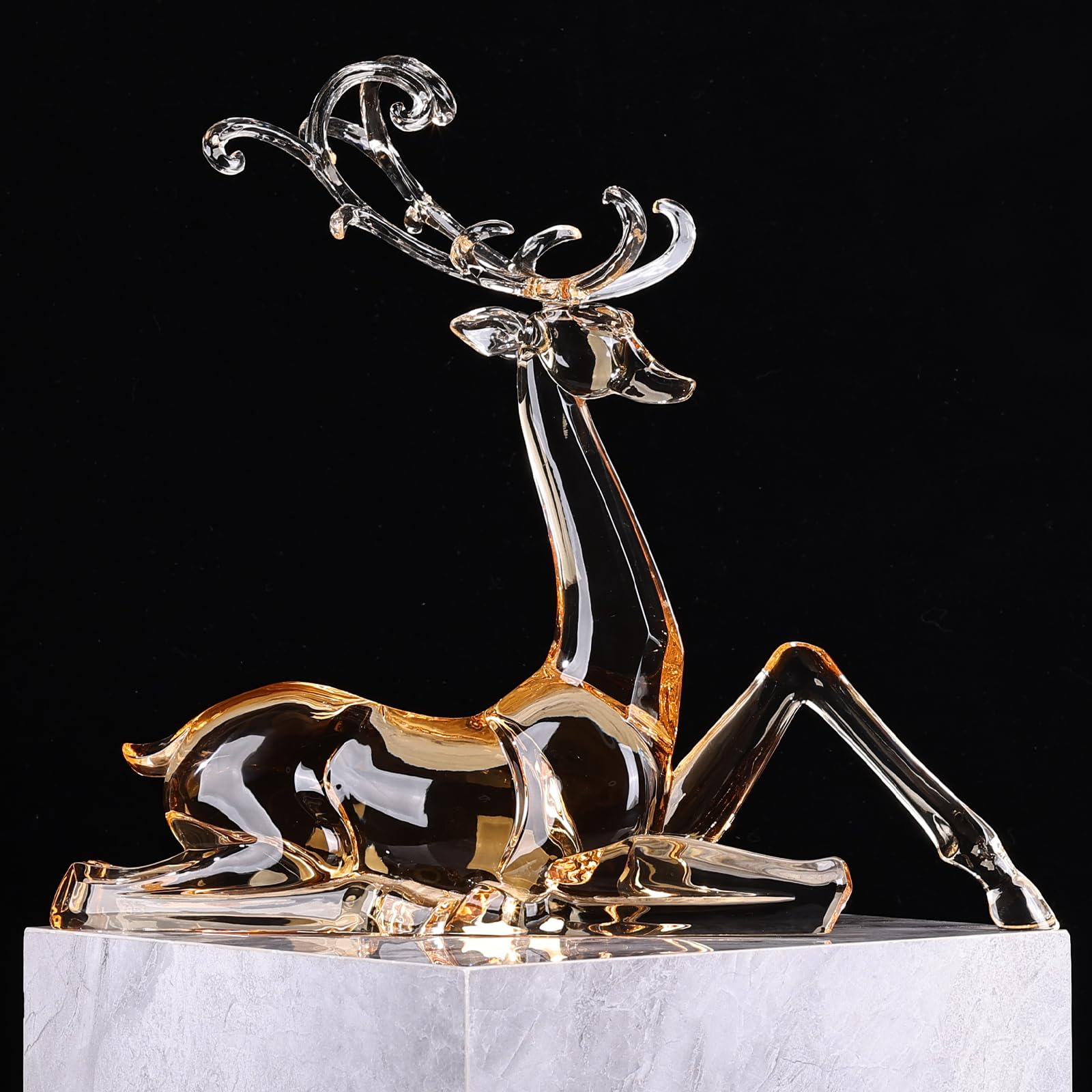 18" Tall Acrylic Christmas Reindeer Figurine - Elegant Clear Large Reindeer Ornaments for Christmas Indoor Decor, Holiday Centerpiece, Living Room, Fireplace, Table Display (Gold Standing Reindeer)