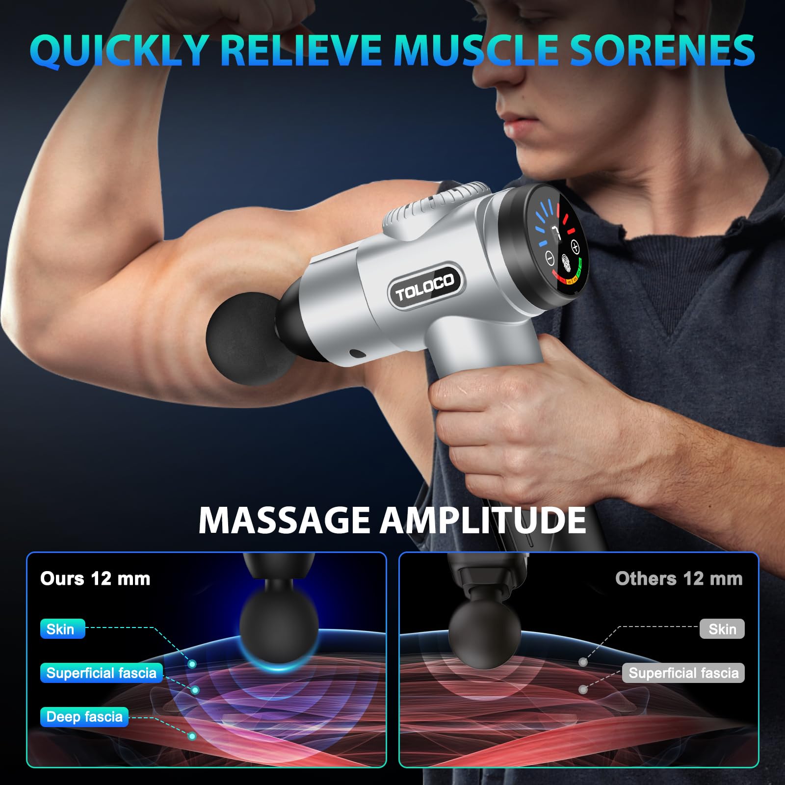 TOLOCO Massage Gun, Deep Tissue Back Massage for Athletes for Pain Relief, Percussion Massager with 10 Massages Heads & Silent Brushless Motor, Fathers Day Dad Gifts, Black