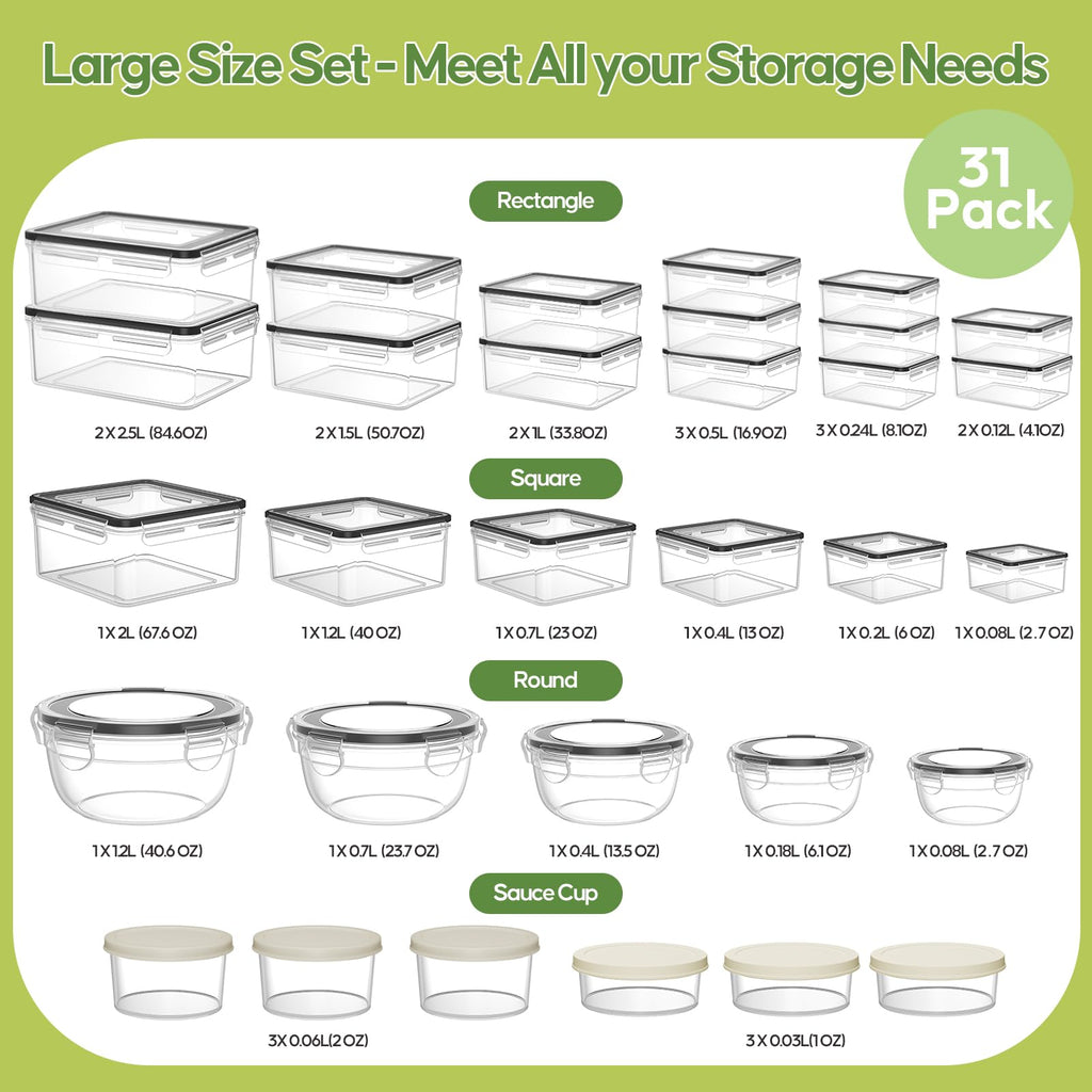 JSCARES 40 PCS Food Storage Containers with Lids Airtight (20 Lids &20 Containers) - Leakproof Meal-Prep Containers for Kitchen Storage Reusable Plastic Microwave/Dishwasher Safe with Labels & Pen