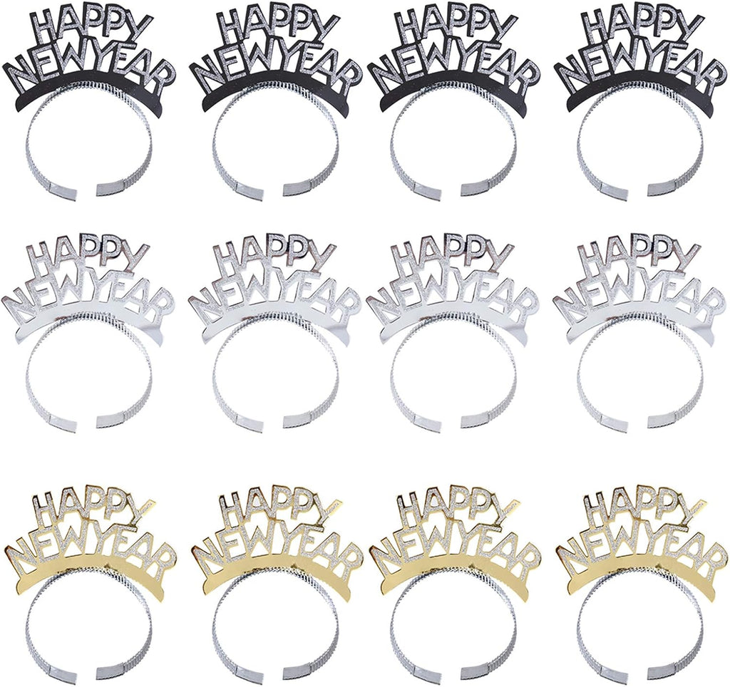 BinaryABC Happy New Year Headband Tiara,New Years Party Favor,New Years Eve Party Decorations 12Pcs