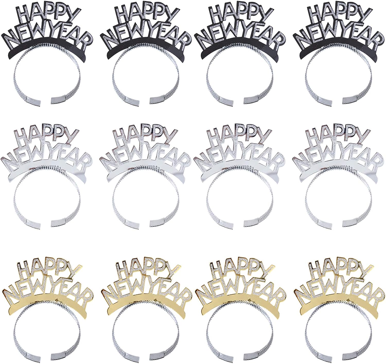 BinaryABC Happy New Year Headband Tiara,New Years Party Favor,New Years Eve Party Decorations 12Pcs