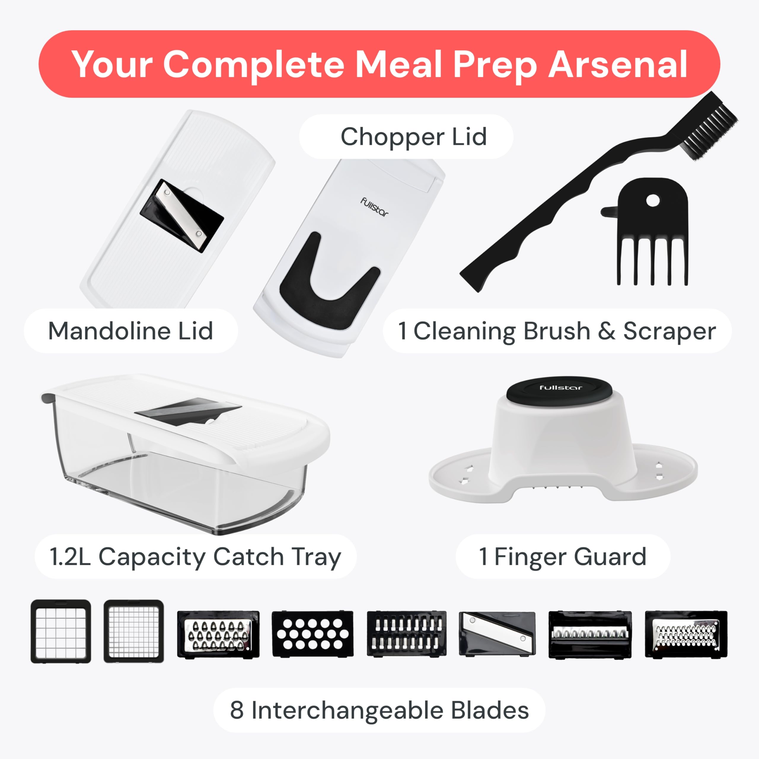 Fullstar The Original Pro Chopper - Vegetable Chopper and Spiralizer, Food Chopper with Container, Fruit Slicer, Kitchen Gadgets & Gifts, Home Essentials (4 in 1, White)