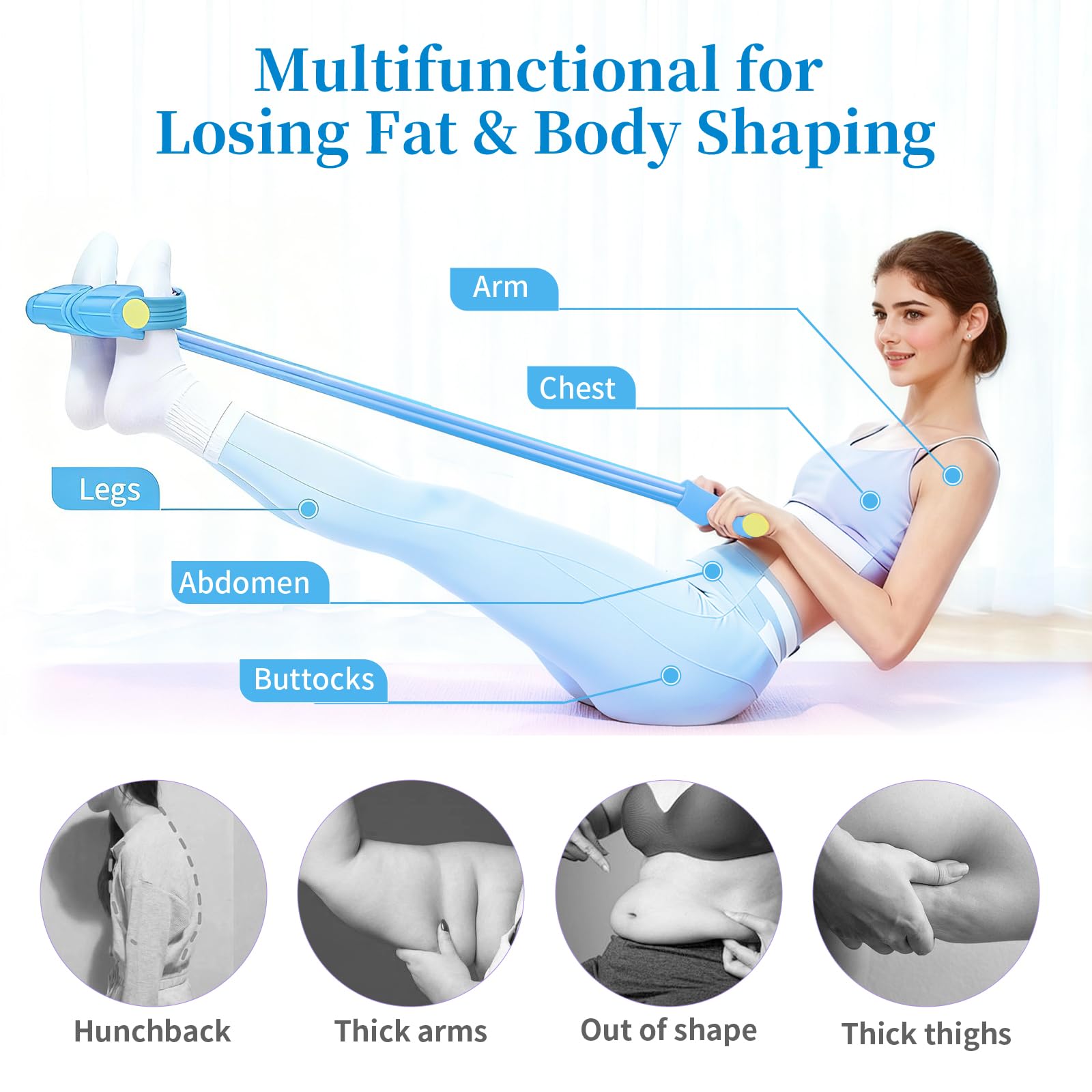 Pedal Resistance Bands with Handles, Upgrade 6-Tubes Manual Tension Training Pedal, Natural Rubber Foot Pedal Resistance Bands, Multifunction Fitness Bands for Abdomen, Waist, Arm, Leg
