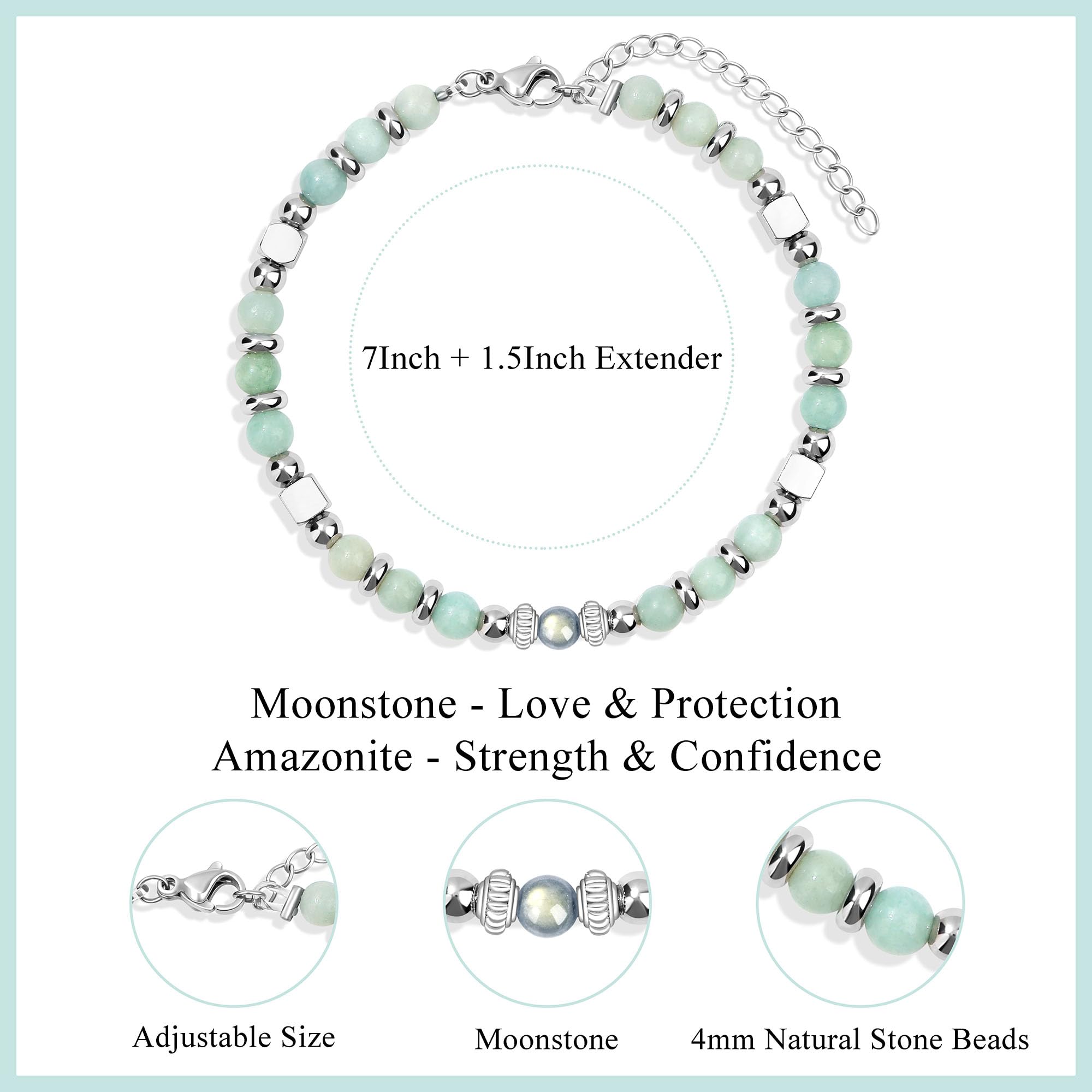 JoycuFF 𝗚𝗶𝗳𝘁𝘀 𝗳𝗼𝗿 𝗪𝗼𝗺𝗲𝗻 𝗠𝗼𝗼𝗻𝘀𝘁𝗼𝗻𝗲 𝗕𝗿𝗮𝗰𝗲𝗹𝗲𝘁 Amazonite Colorful Imperial Jasper Stainless Steel Beads Bracelets, Graduation Christmas Valentines Mothers Day Birthday Gifts
