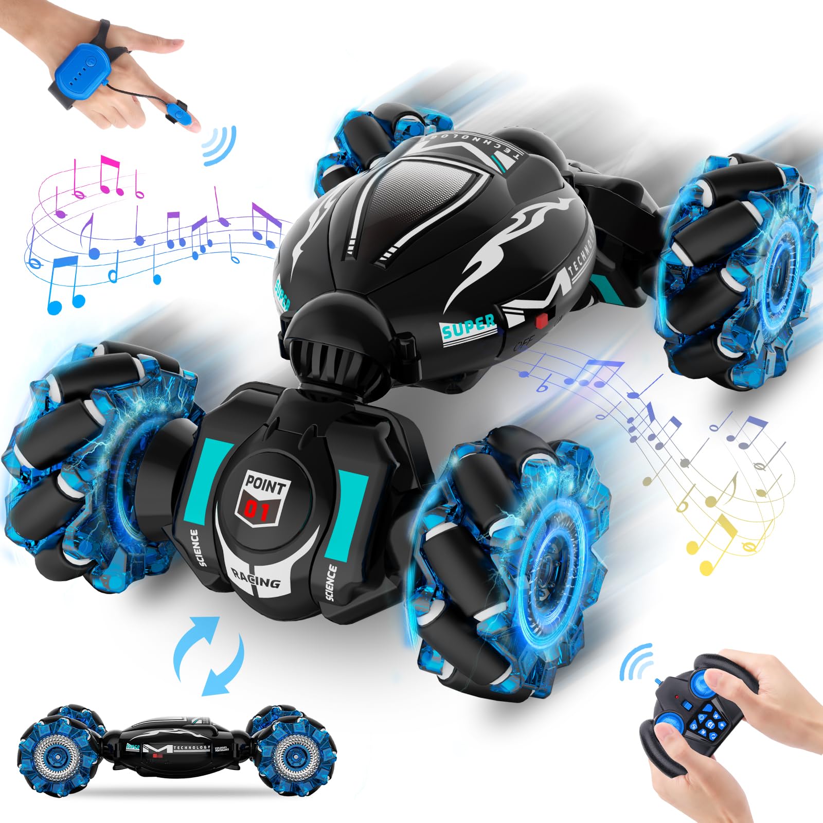 Fosgoit Gesture Sensing RC Stunt Car - Toys for 6-12 Years Old Boys Girls, 4WD Remote Control Car, Hand Controlled Car with Lights Music, Cool Birthday Gifts for Kids Age 6 7 8 9 10 11 12 Years Old