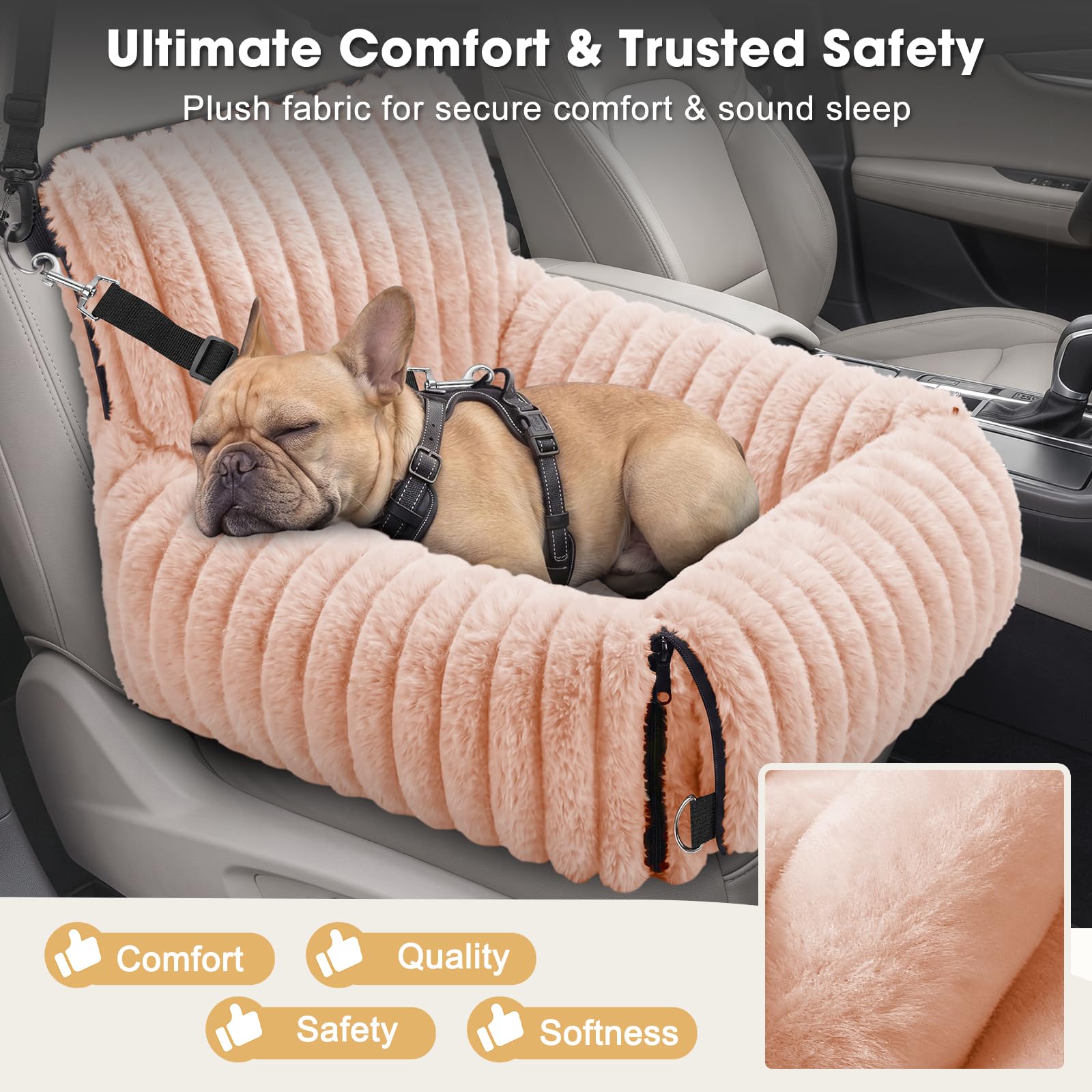 MIXJOY 6-in-1 Dog Car Seat for Small/Medium Dogs up to 25 lbs, Multi-Functional Dog Carrier for Car with Detachable Washable Cover, Pet Travel Bed with Clip-On Safety Leash, Beige