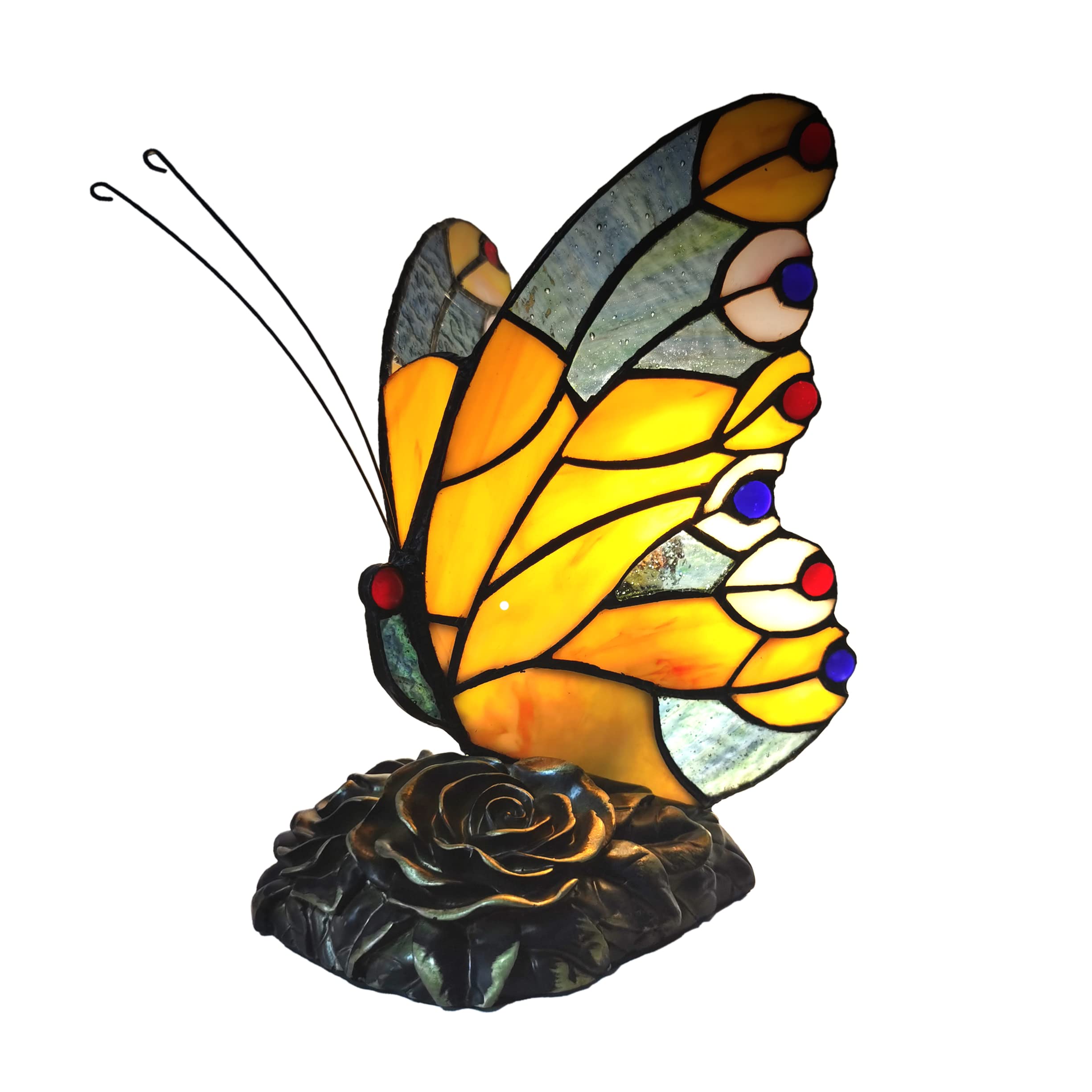 Bedside Table Lamp LED Tiffany Blue Fairy Butterfly Nightstand Table Lamps Stained Glass Shade ON Off Switch Home Office Desk Lamp Night Light Girl Grandma Mothers Day Gifts W/Gift Box