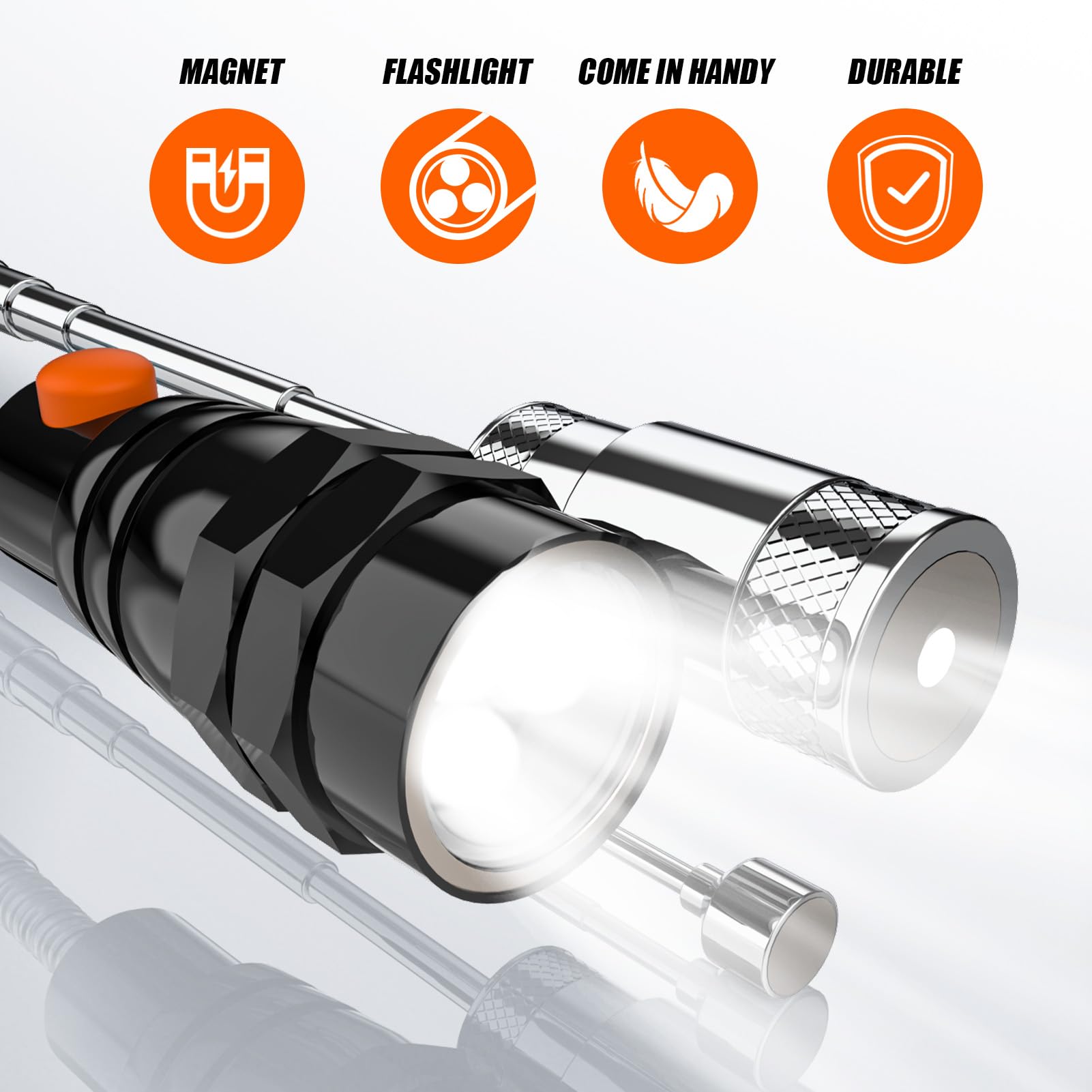 Telescoping Magnetic Pickup Tool Set with 1 & 15 lb Pick Up Sticks, Round and Square Adjustable Inspection Mirror and Flexible LED Flashlight, Fathers Day Dad Gifts for Men, Dad, Husband