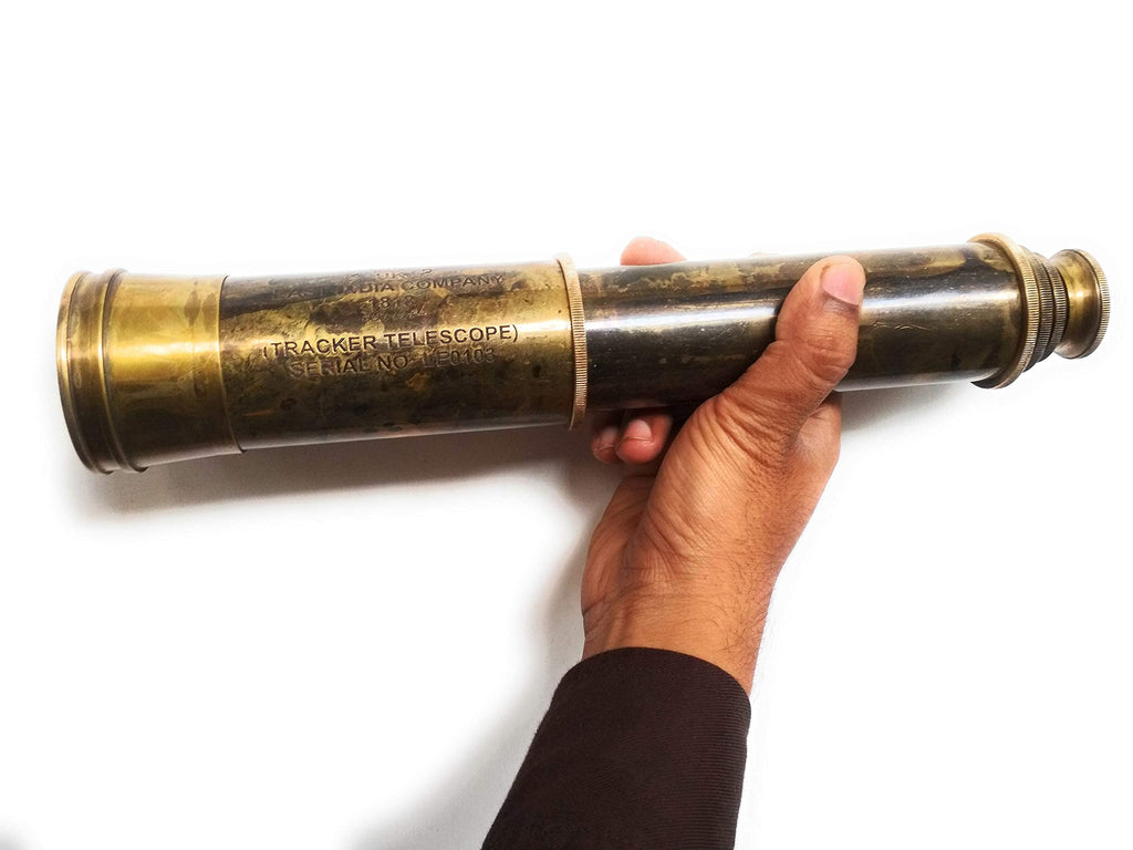 Rare Brass Telescope Spyglass - East India Company 1818 Tracker Vintage Pirate Spyglass Scope Antique Large Handstitched Leather Gift Box (BT-EIC17)