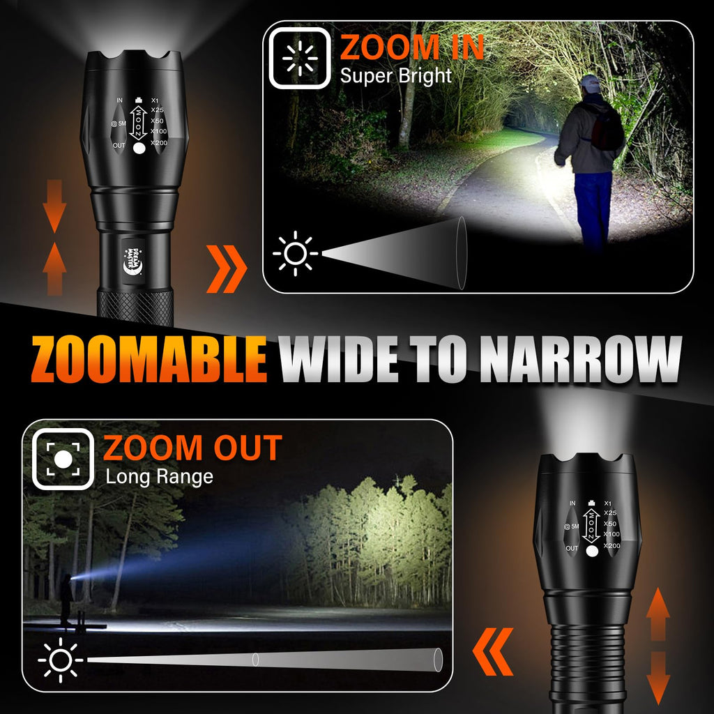 2 Pack LED Flashlights High Lumens with 6 AAA Batteries, 5 Modes Mini Waterproof Tactical Bright Flashlight for Camping, Hiking, Fathers Day Dad Gifts for Husband, Dad, Birthday Gifts for Men, Women