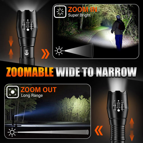 2 Pack LED Flashlights High Lumens with 6 AAA Batteries, 5 Modes Mini Waterproof Tactical Bright Flashlight for Camping, Hiking, Fathers Day Dad Gifts for Husband, Dad, Birthday Gifts for Men, Women