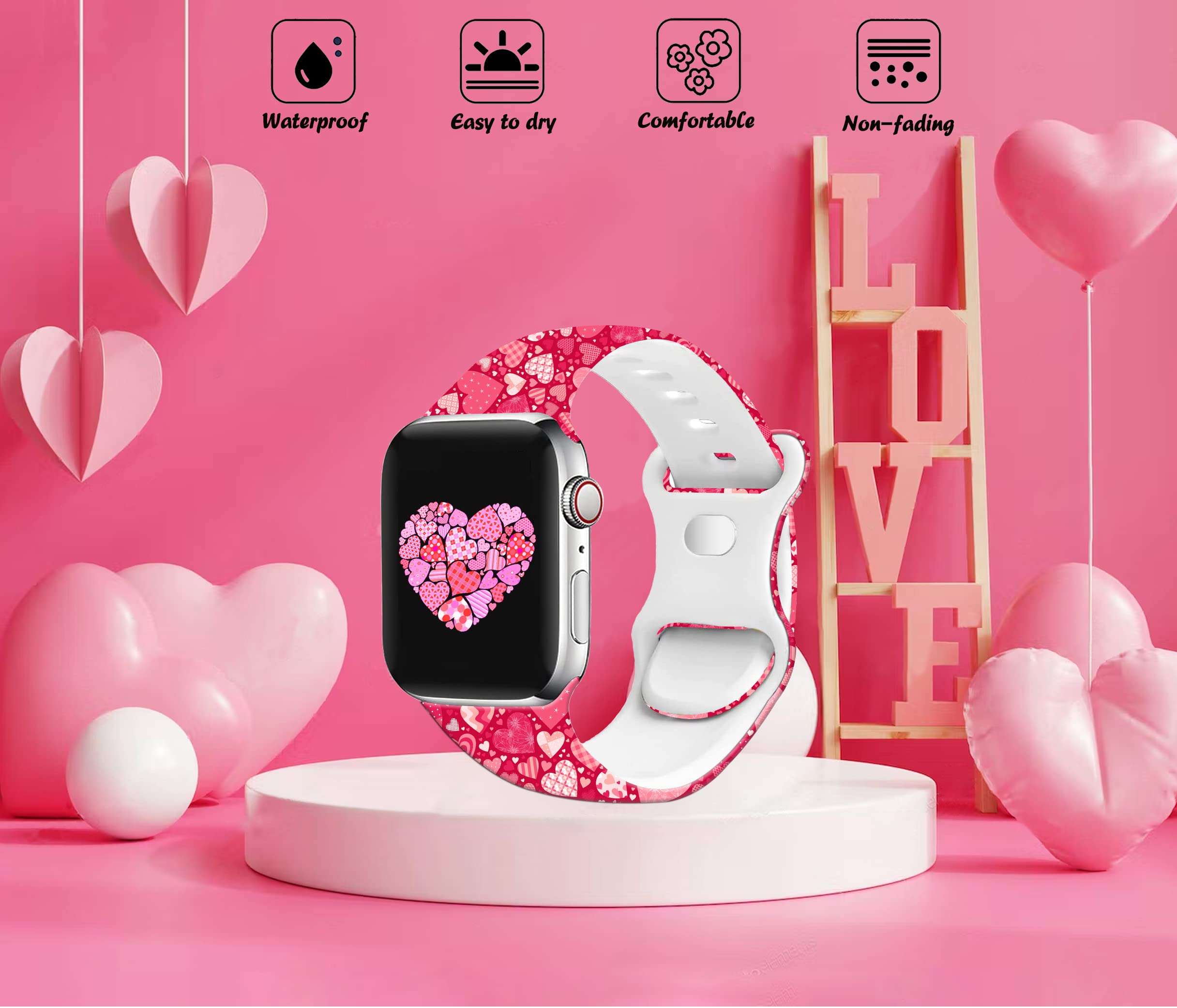 Holiday Watch Bands Compatible Watch 38mm 40mm 41mm 42mm for Women Men, Adjustable Soft Silicone Replacement Smartwatch Wristband for SE Series 8/7/6/5/4/3/2/1