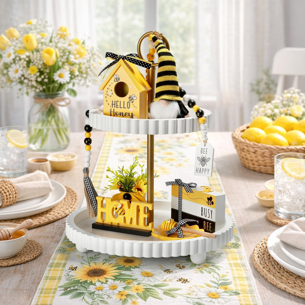Christmas Decorations 8 PCS Tiered Tray Decor Set, Cute Tabletop Christmas Decor for Home Office Shelf Mantel Coffee Bar Xmas Table Centerpieces Tray Objects Holiday Decoration Set