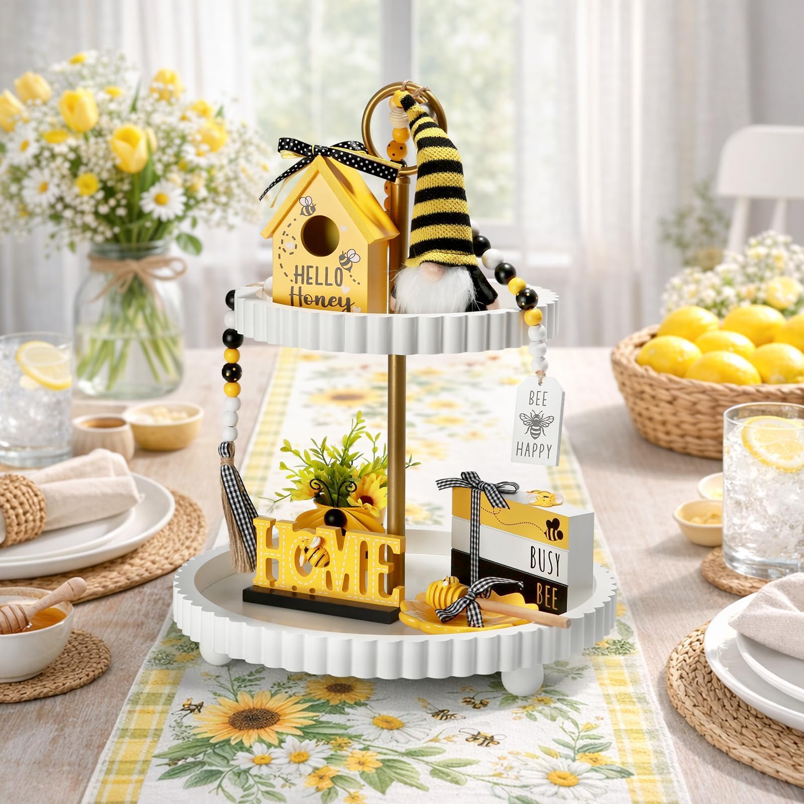Christmas Decorations 8 PCS Tiered Tray Decor Set, Cute Tabletop Christmas Decor for Home Office Shelf Mantel Coffee Bar Xmas Table Centerpieces Tray Objects Holiday Decoration Set
