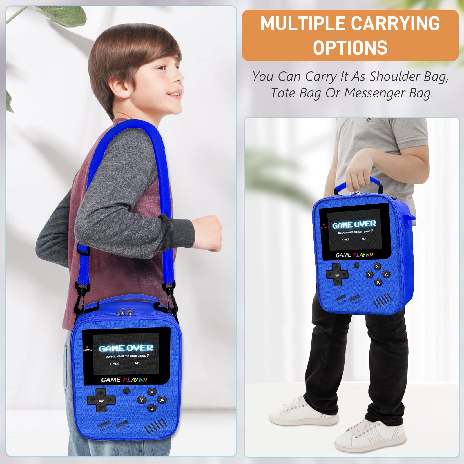 Boys Lunch Box for School, Gamer Kids Lunch Bag for Boys Girls, Insulated Video Game Lunchbox Waterproof Leakproof with Adjustable Shoulder Strap