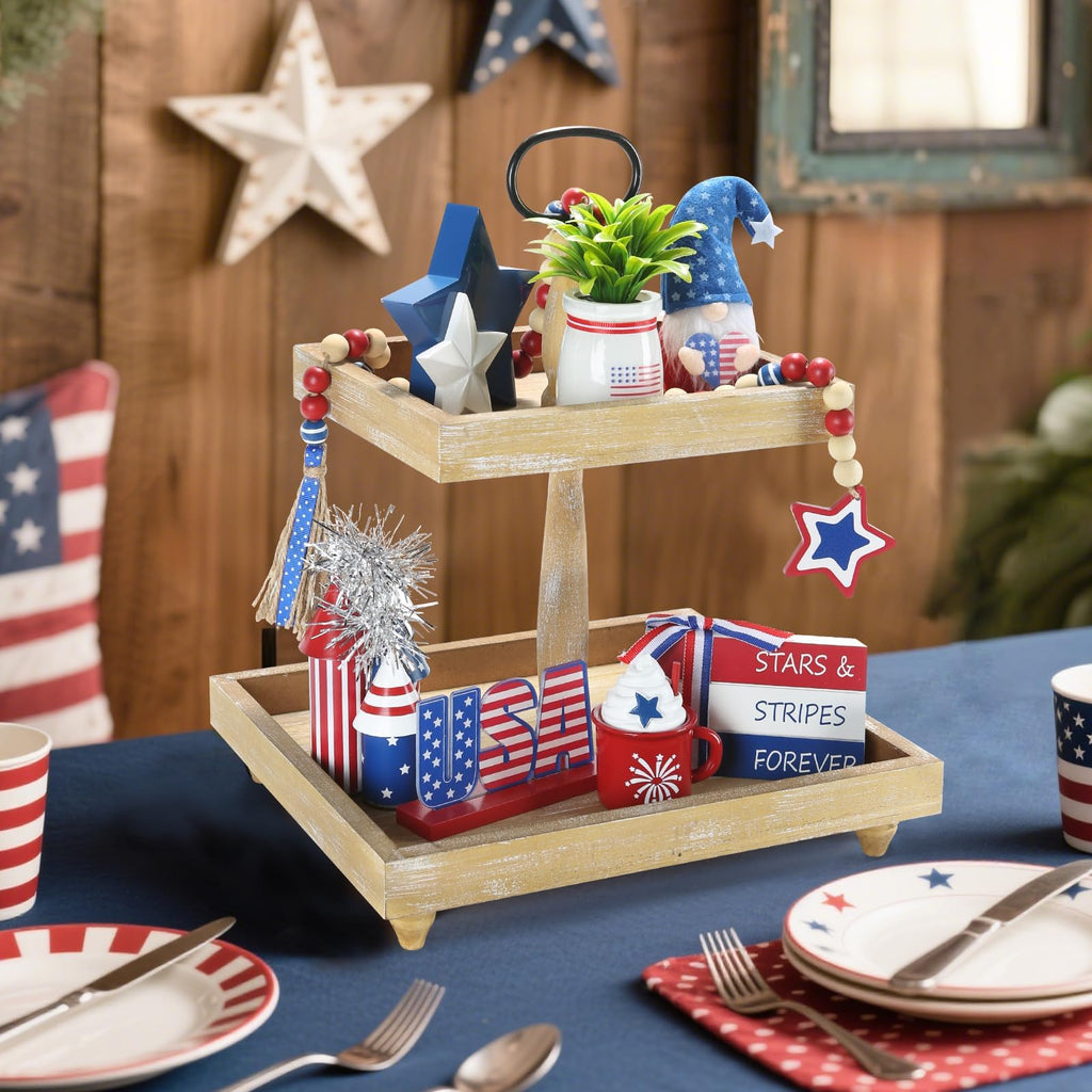 Christmas Decorations 8 PCS Tiered Tray Decor Set, Cute Tabletop Christmas Decor for Home Office Shelf Mantel Coffee Bar Xmas Table Centerpieces Tray Objects Holiday Decoration Set
