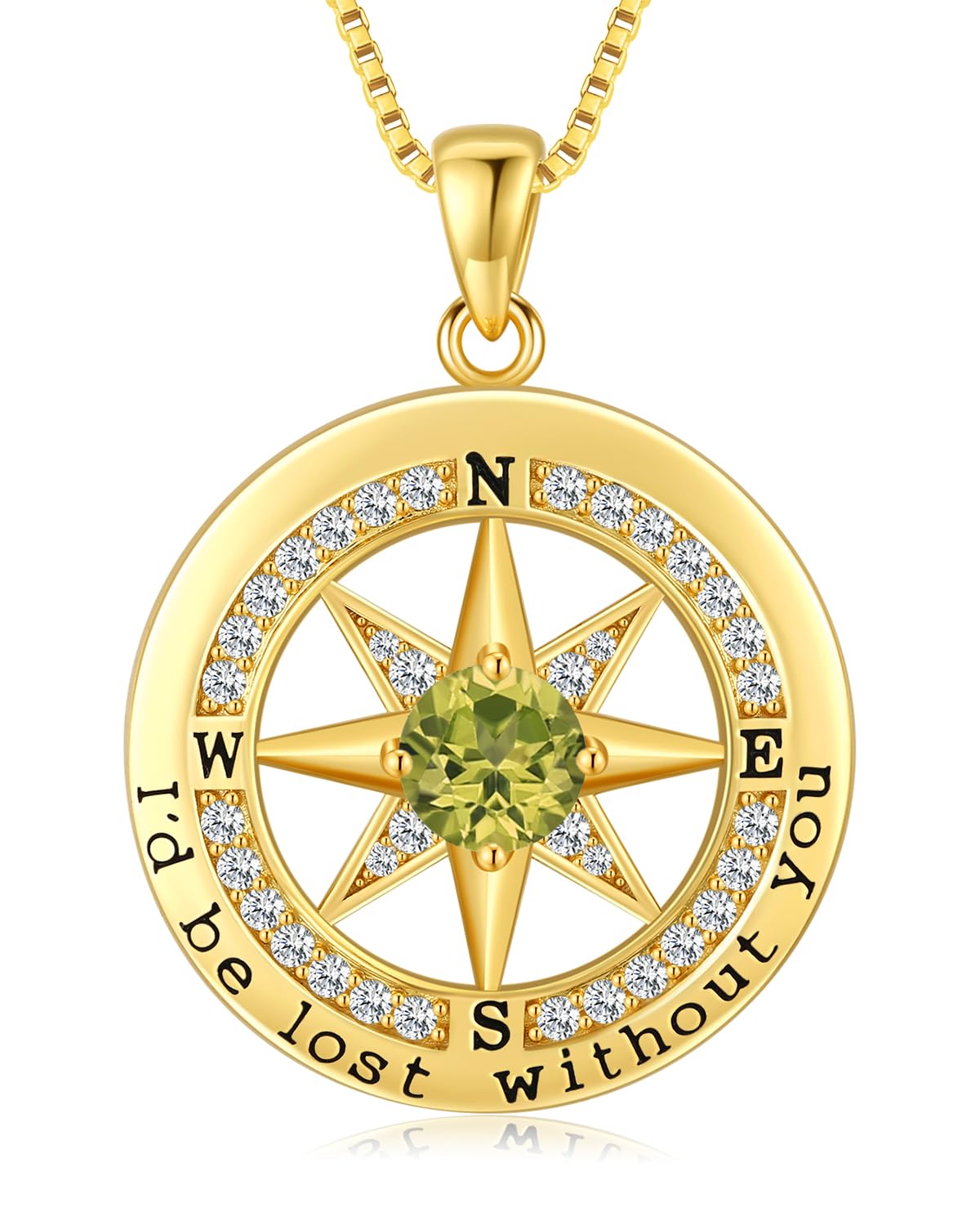 S925 Necklace Gift for Wife |Compass Jewelry |Women Anniversary |Sterling Silver |Girlfriend Birthday Gifts for Her Valentines |I'd be Lost without You |Jewel 18K Gold