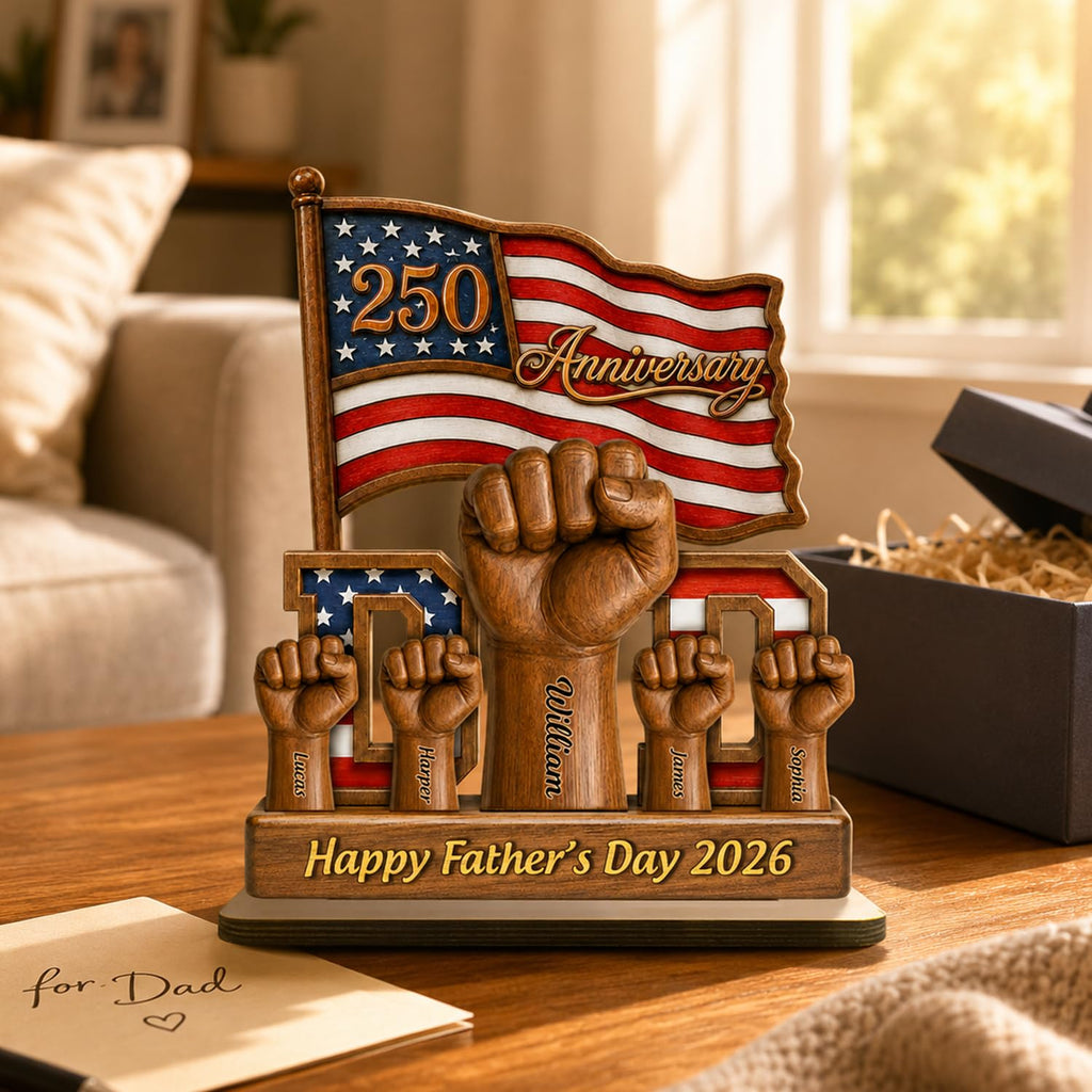 Personalized Fist Bump Dad and Kids Name Wooden Plaque, Custom Fathers Day Plaque for Dad Grandpa, Customized Sign Decorations for Daddy, Grandpa, Heartfelt Father's Day Birthday Gifts for Husband