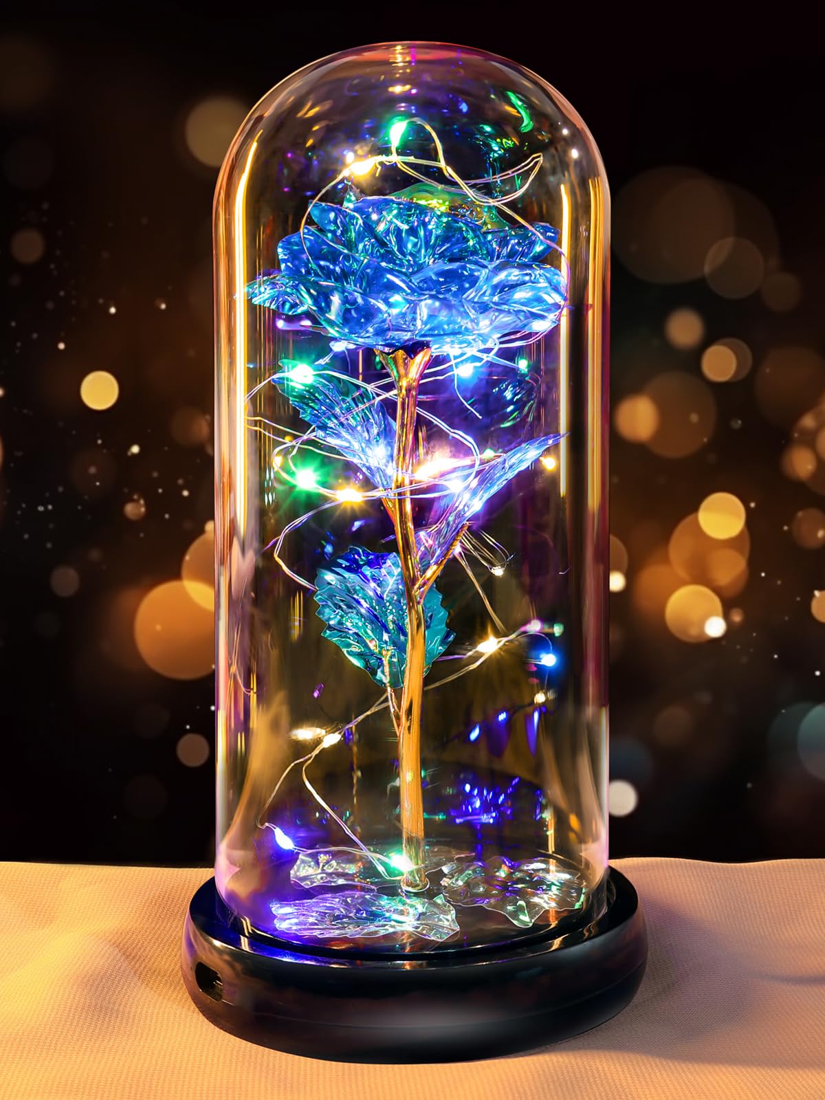 Pusuny Mothers Day Flowers Gifts for Mom Women Birthday Gift Galaxy Glass Rose Forever Eternal Crystal Flowers Rose in Glass Dome with Butterfly Mother's Day Roses Gifts for Mom Daughter Wife Purple