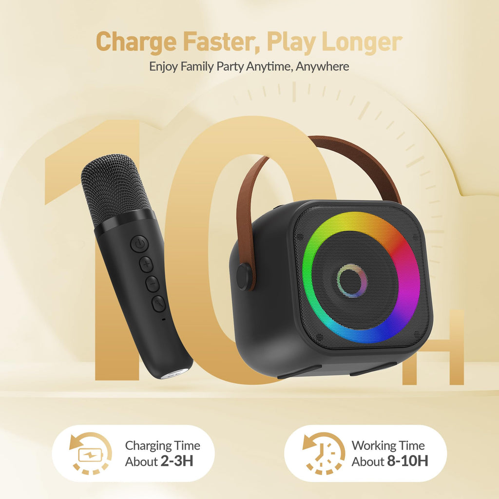 Mini Karaoke Machine, Portable Bluetooth Karaoke Speaker with 2 Wireless Microphones and Party Lights for Kids and Adults, Birthday Gifts for Girls Boys Family Home Party