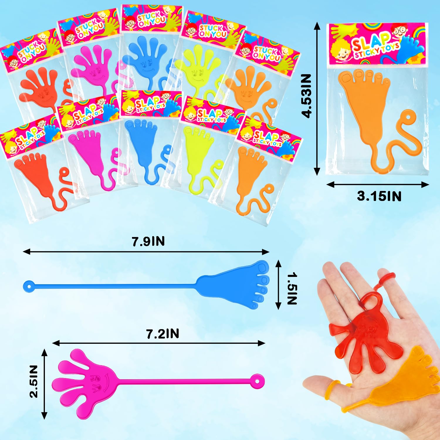 Large Sticky Hands Bulk Party Favors Supplies Toy Gifts for Kids (100 PCS), Birthday Goodie Bag Stuffer Fillers for Toddlers, Class Non Candy Treats Prizes Pinata Parade Throws Giveaways for Boy Girls