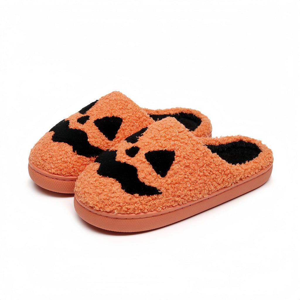Halloween Slippers for Women Retro Soft Cozy Comfy Plush Lightweight Slip-on Indoor Outdoor Anti-Skid Sole Christmas House Shoes