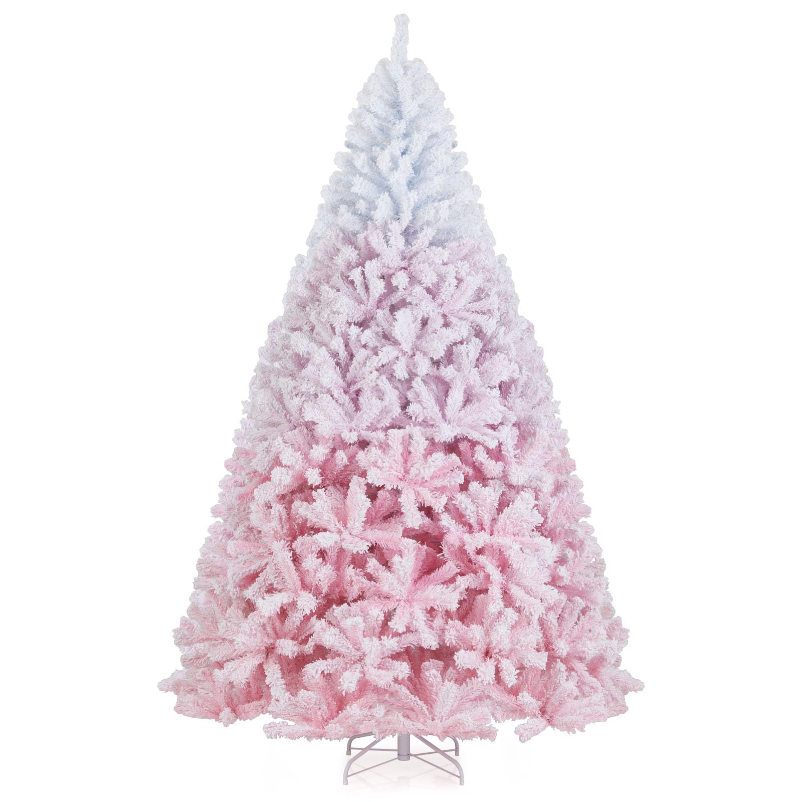 Goplus 7FT Pre-Lit Artificial Christmas Tree Auto-Spread/Close up Branches 11 Flash Modes with Multicolored 400 LED Lights & Metal Stand