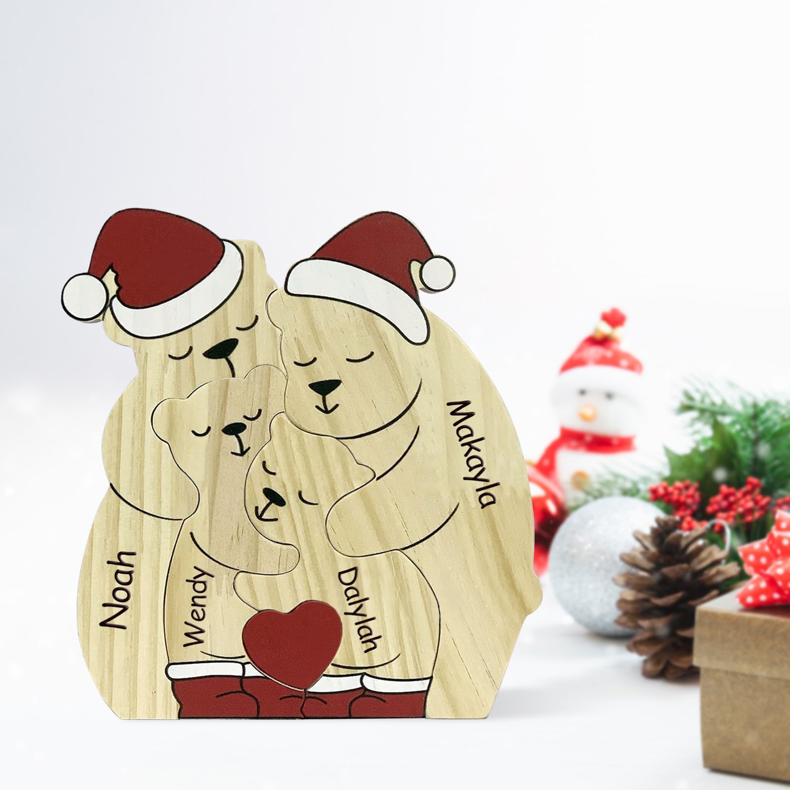 Personalized Family Name Puzzle with 2-8 Names Custom Wooden Bear Puzzle with Names Customized Wooden Puzzle Gifts for Christmas (Bear)
