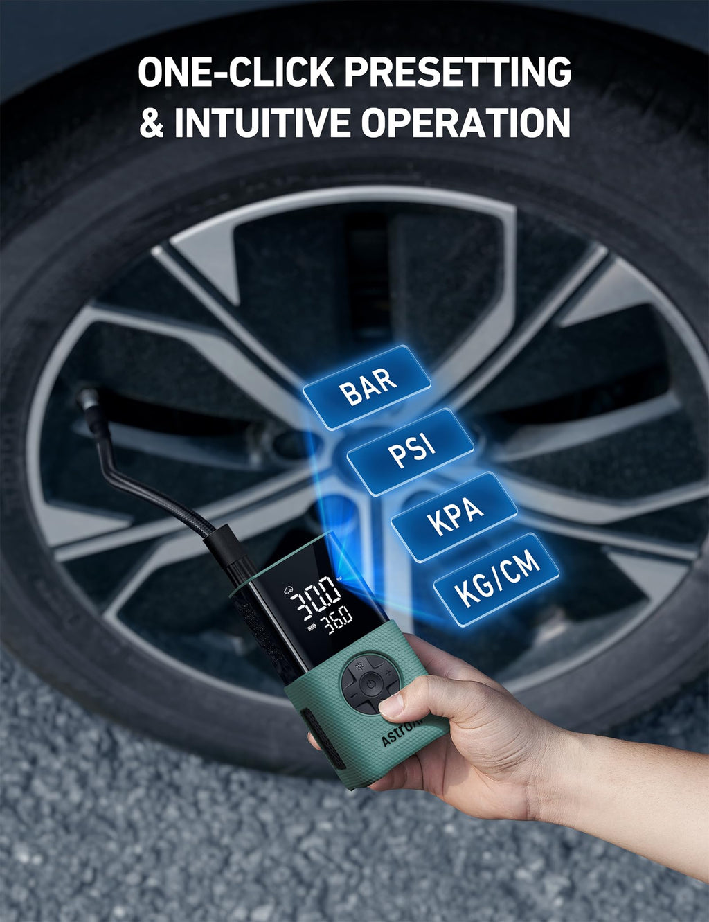 AstroAI L7 Tire Inflator Portable Air Compressor,150 PSI Cordless Mini Air Bike Auto Shut-Off Pump with Digital Display Pressure Gauge, Fast Inflation & LED Light for Car Tires,Motorcycles,Bikes,Balls