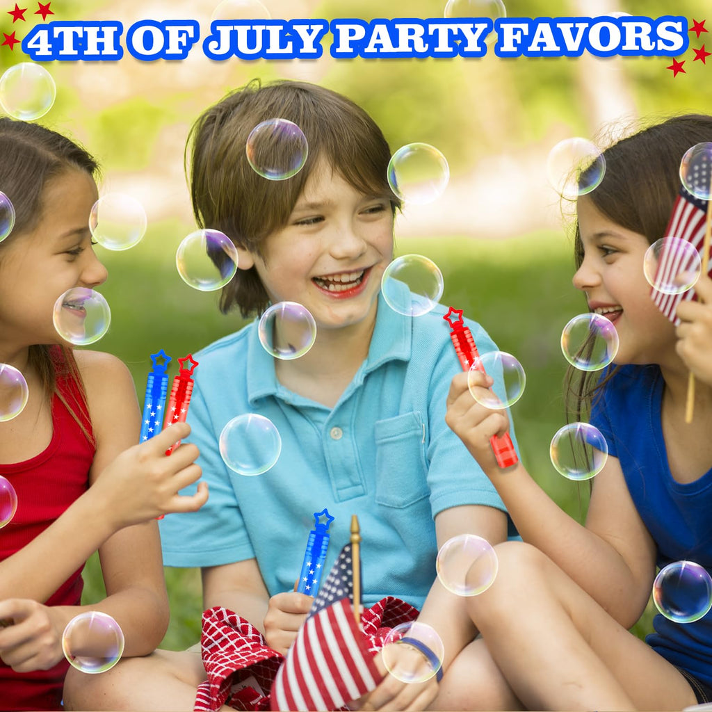 Fourth of July Party Favors Supplies for Kids,32 Pack 4th of July Mini Bubbles Goodie Treat Bags Stuffers for Toddler Boys Girls,250th Anniversary Patriotic Toys Gifts Prize Accessories Birthday Decor