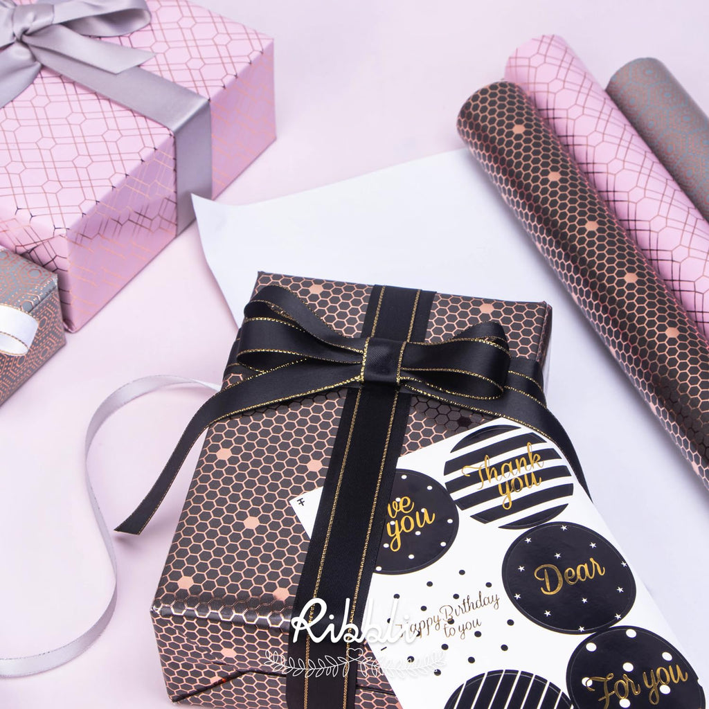 Ribbli Birthday Wrapping Paper Iridescent Gift Wrapping Paper Mini Roll, 3 Rolls Happy Birthday Polka Dots Stripes Printed Assortment - 17 inch x 120 inch(10feet) Per Roll