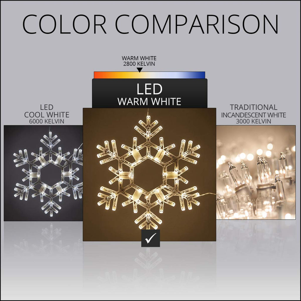 Kringle Traditions Christmas Snowflake Lights Outdoor, 105 LED 36" Folding Warm White Snowflake Hanging Light, Weather-Resistant Christmas Decoration for Yard, Window, Porch, or Eave