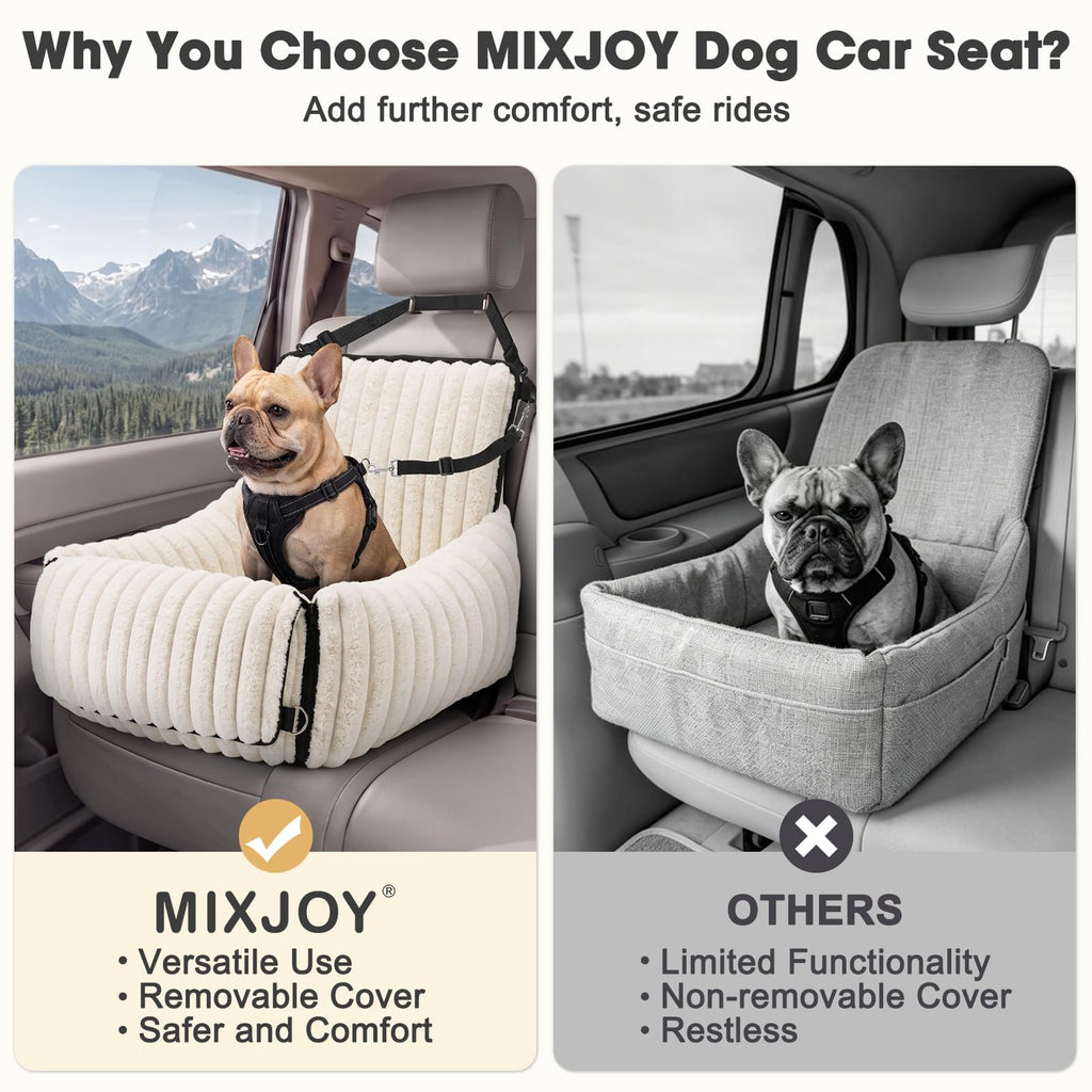 MIXJOY 6-in-1 Dog Car Seat for Small/Medium Dogs up to 25 lbs, Multi-Functional Dog Carrier for Car with Detachable Washable Cover, Pet Travel Bed with Clip-On Safety Leash, Beige