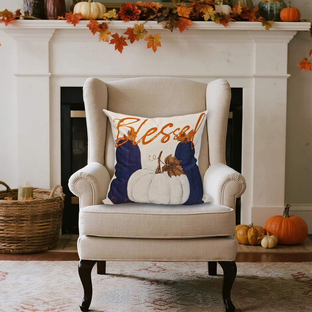 Fall Pillow Covers 18x18 Inch Autumn Pumpkin Maple Leaf Throw Pillowcase Orange Cushion Case for Thanksgiving Home Farmhouse Couch Sofa Bed Indoor Outdoor Decor (Set of 4)