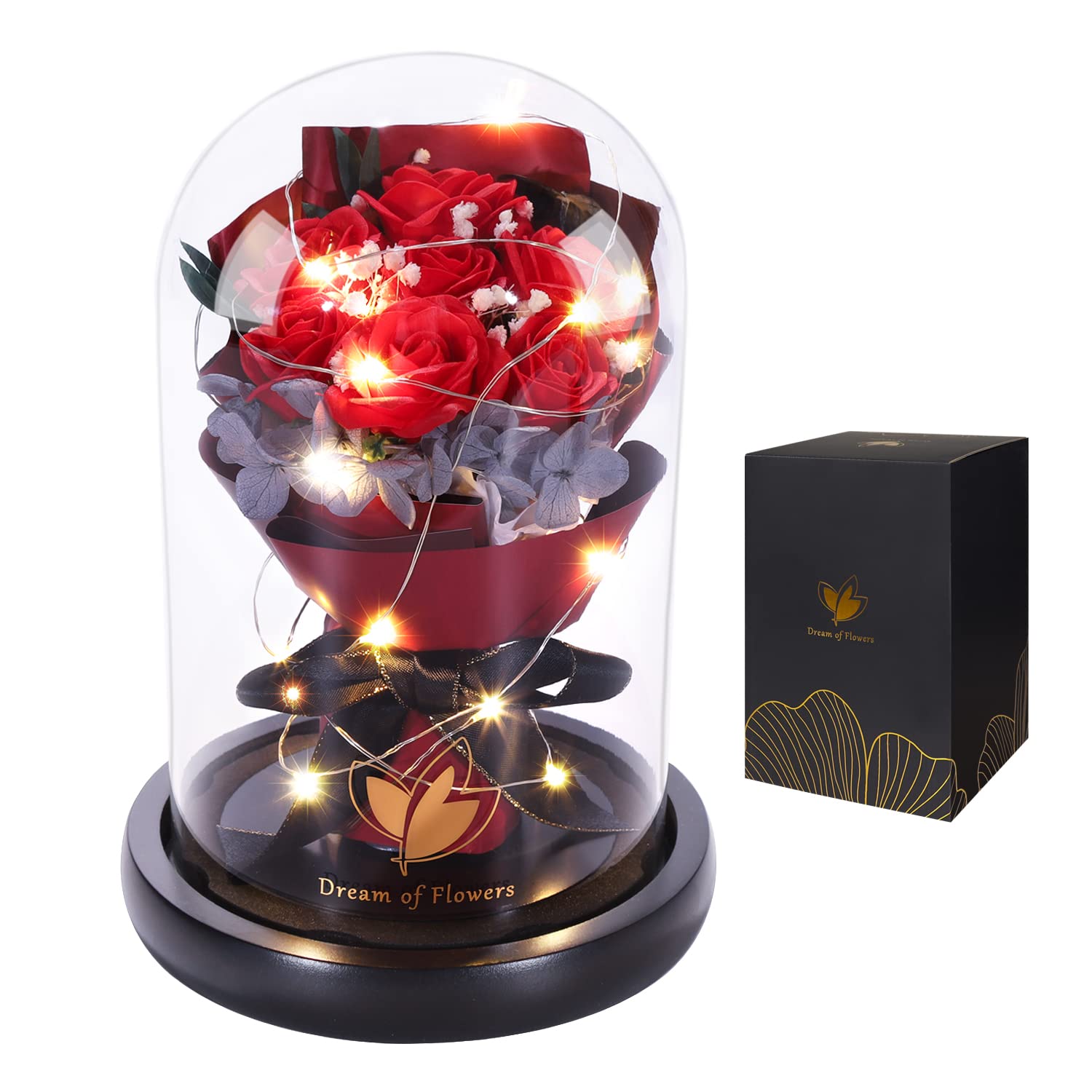 Beauty and The Beast Rose for Mom, Birthday Gifts for Women, Light Up Roses, Glass Dome Rose with LED Lights, Red Roses, Women's Gift for Mom Wife Grandmother