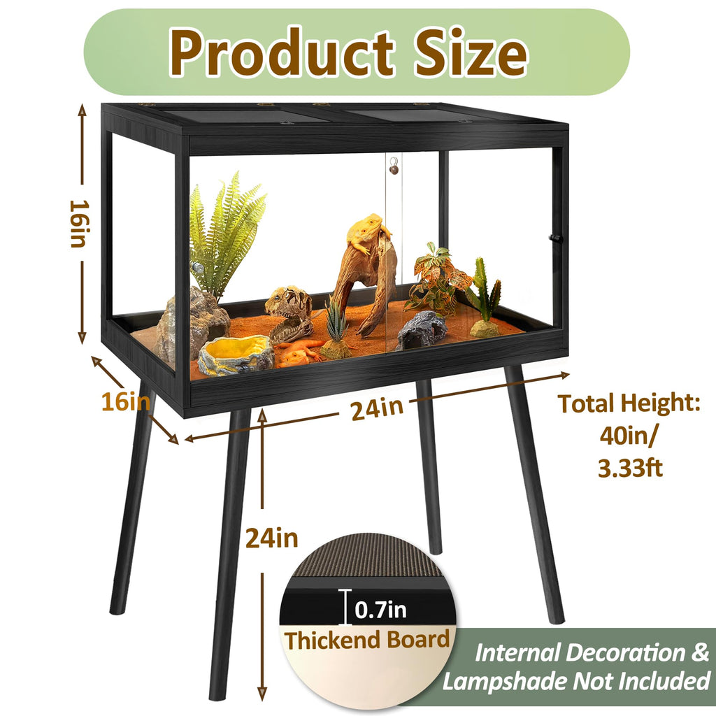 PROLEE Reptile Enclosure with Leg, 35 Gallons Bearded Dragon Tank, Tempered Glass Lizard Tank with Metal Mesh Tops and Lockable Door, Spacious Reptile Habitat for Snake,Lizard (Oak)