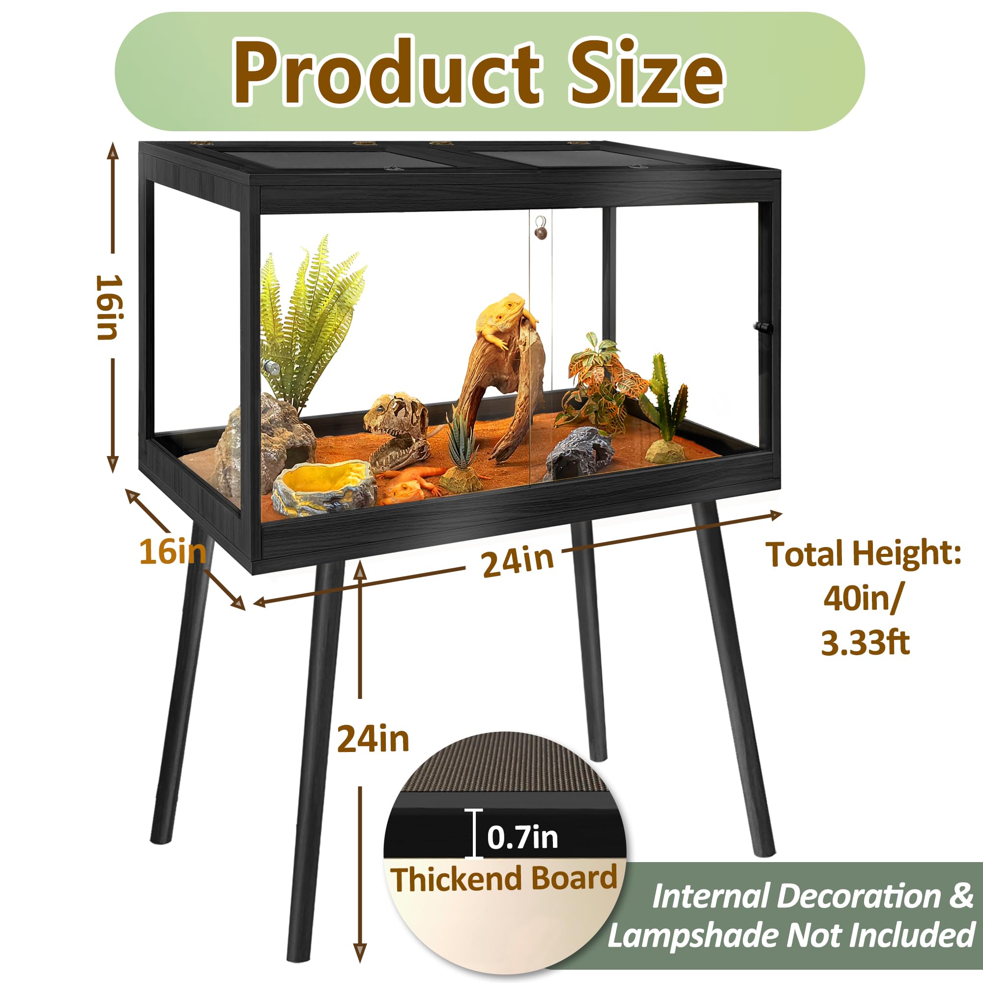 PROLEE Reptile Enclosure with Leg, 35 Gallons Bearded Dragon Tank, Tempered Glass Lizard Tank with Metal Mesh Tops and Lockable Door, Spacious Reptile Habitat for Snake,Lizard (Oak)