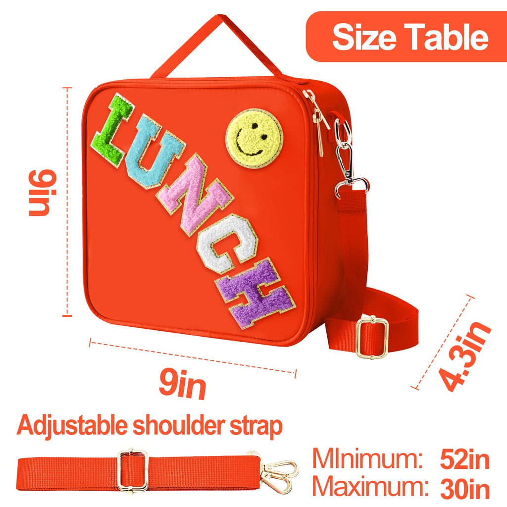 Insulated Lunch Bag With Adjustable Shoulder Strap, Nylon Preppy Lunch Box Large Insulated Lunch Bag Reusable Lunch Tote Bag with Smiley Preppy LunchBag for Girls School Travel Picnic (Purple)