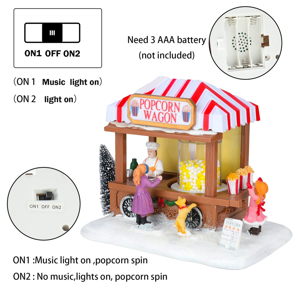 Christmas Village House Musical Christmas Collectible Buildings Church Train Snowman Children Skating with LED Lights Vacation Village with USB Indoor Figurines Indoor Tabletop Decoration