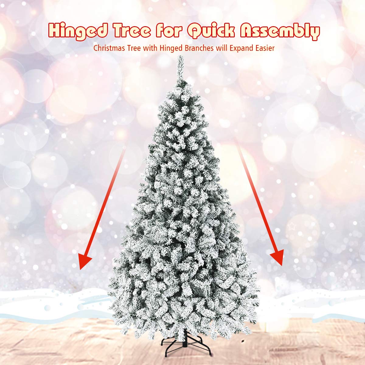 Goplus 7FT Pre-Lit Artificial Christmas Tree Auto-Spread/Close up Branches 11 Flash Modes with Multicolored 400 LED Lights & Metal Stand
