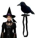 Black Feathered Crow Statue Crow on Shoulder with Elastic Strap for Outdoor Bird Props Halloween Cosplay Party
