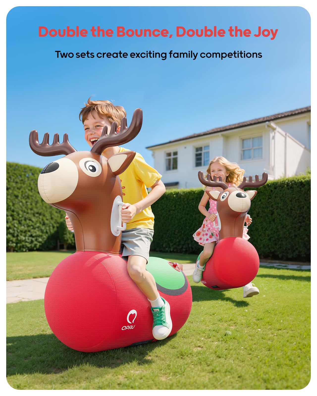 QPAU Inflatable Bouncy Dinosaur Toys 2 PCS with Hand Pump, Heavy Duty Giant Bouncy Pal, 220lbs Load Capacity, Ride On Bouncy Animal Hopper Toy, Indoor Outdoor Bouncers for Kids Girls Boys Ages 5+