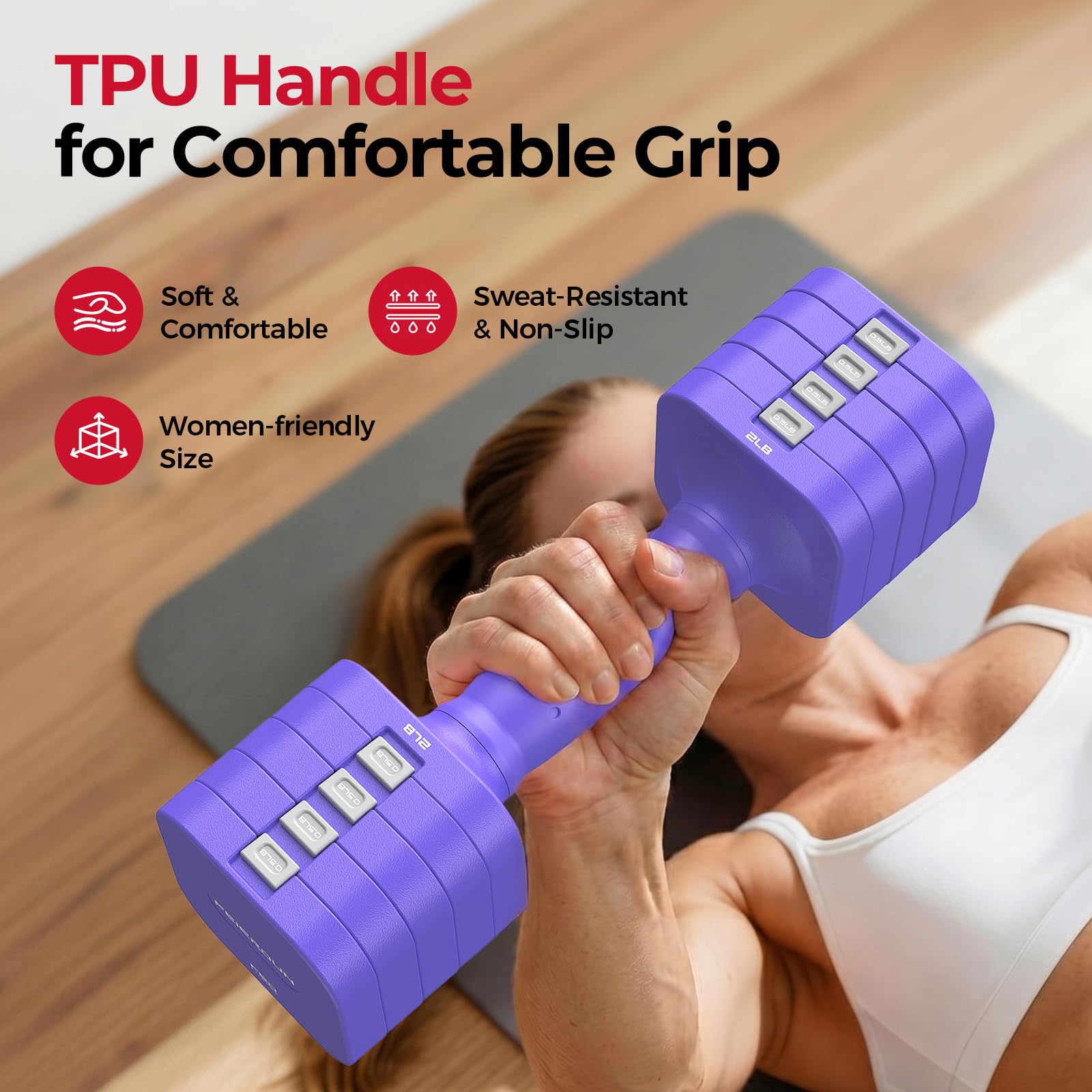 FEIERDUN DB3 5-in-1 Adjustable Dumbbell Set, 6LB/10LB Pair Adjustable Weights for Women at Home, Dual Locking Stable Hand Weights with TPU Soft Handle, Home Gym, Rehab, Pilates, Yoga, Strength Training