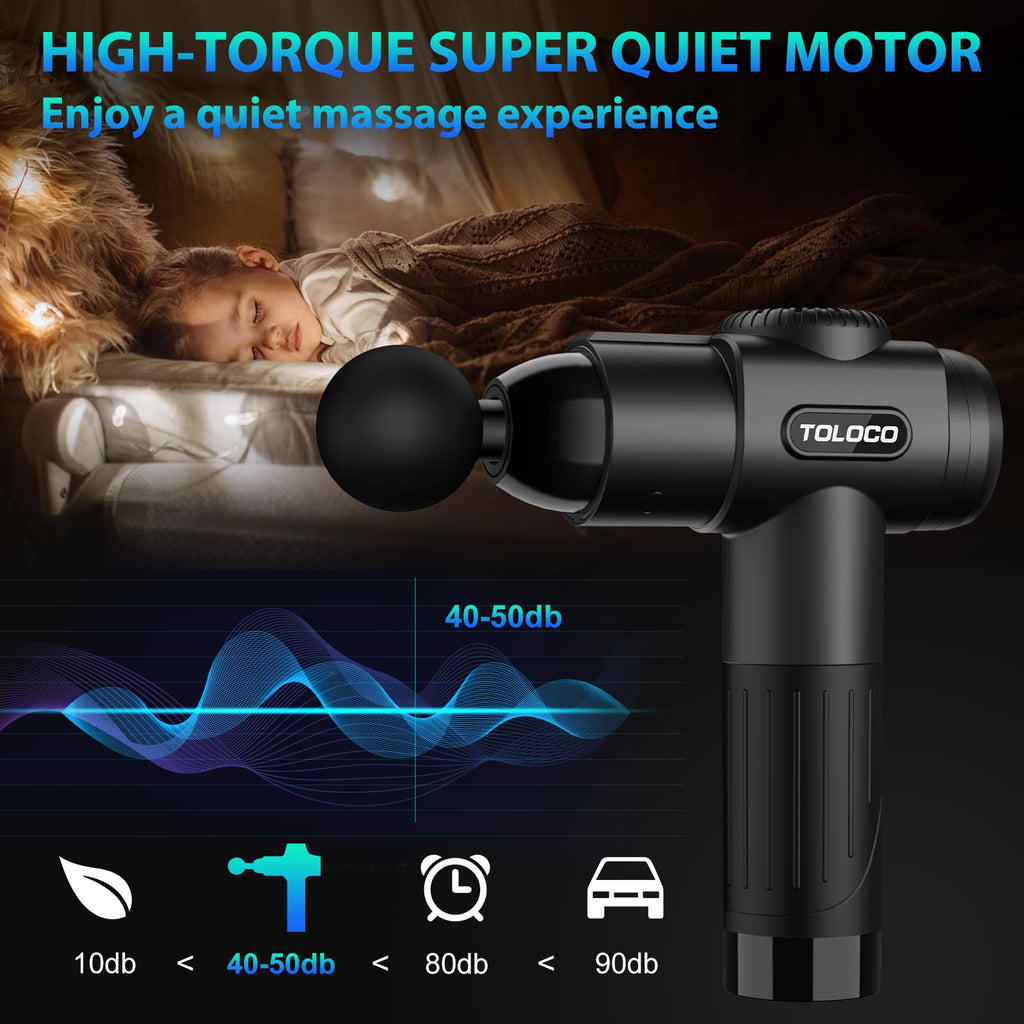TOLOCO Massage Gun, Deep Tissue Back Massage for Athletes for Pain Relief, Percussion Massager with 10 Massages Heads & Silent Brushless Motor, Fathers Day Dad Gifts, Black