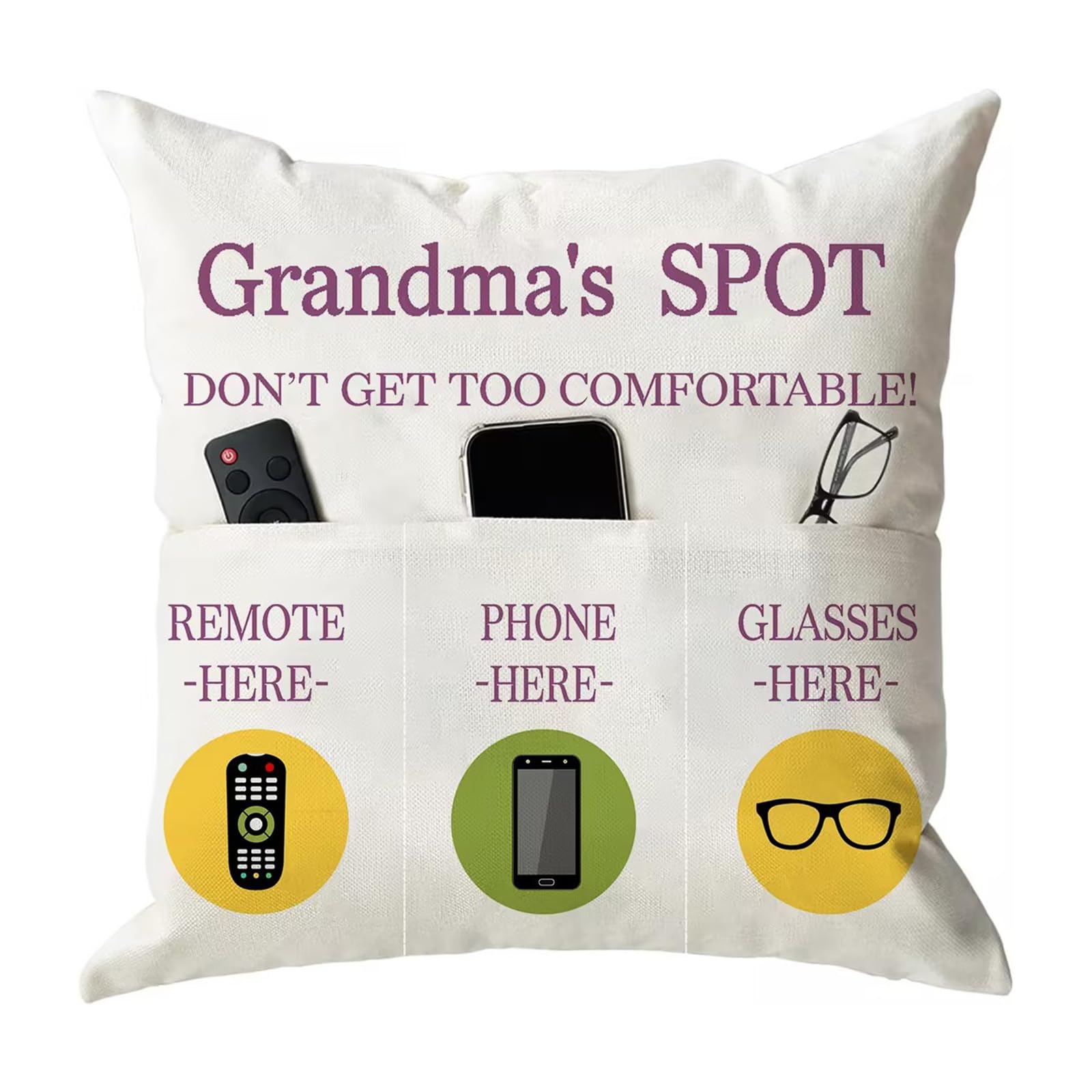 ONFAON Grandpa Gifts,Grandpa's Spot Throw Pillow Covers 18x18 Inch,Put Phone Glasses and Remote Control Pillowcase,Birthday Christmas Thanksgiving Day Gifts for Grandpa Stepdad,3-Pocket