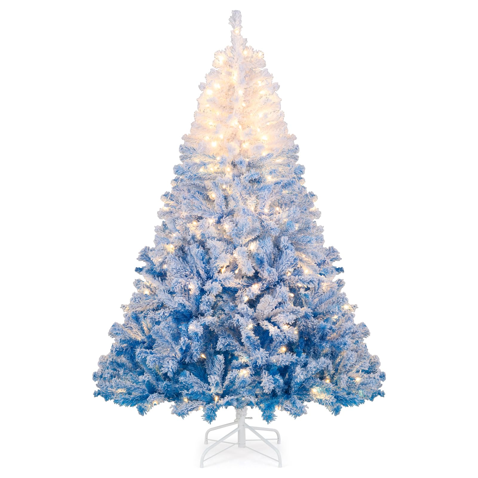 Goplus 7FT Pre-Lit Artificial Christmas Tree Auto-Spread/Close up Branches 11 Flash Modes with Multicolored 400 LED Lights & Metal Stand