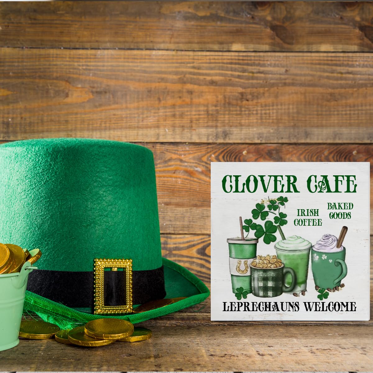 Dumyum St. Patrick's Day Decorative Sign, Wooden, 5 Inches x 5 Inches, Green, Rustic, Tabletop or Wall Mount